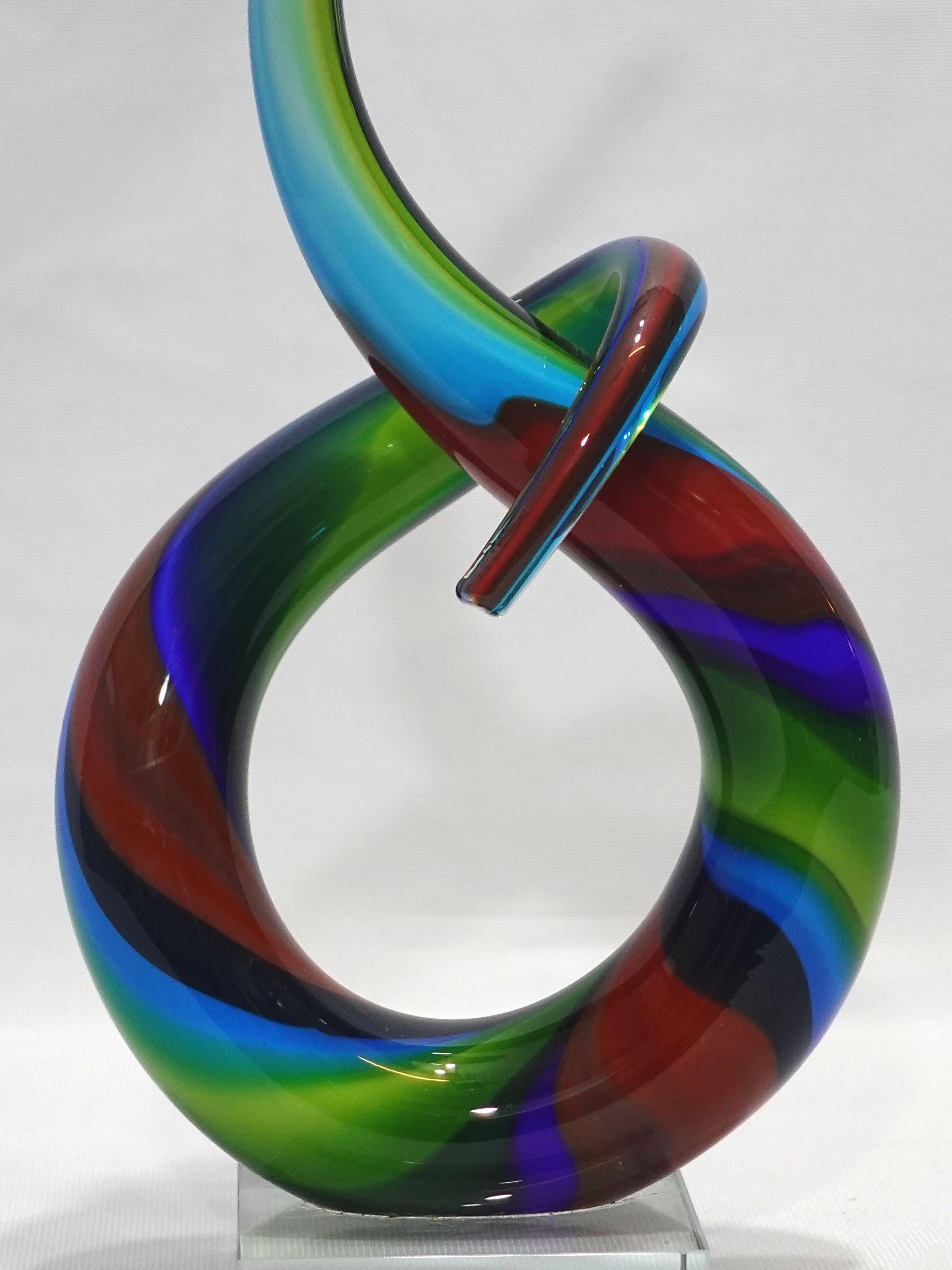 Hand-Crafted Murano Style Entwined Sculpture Italian Art Glass  For Sale