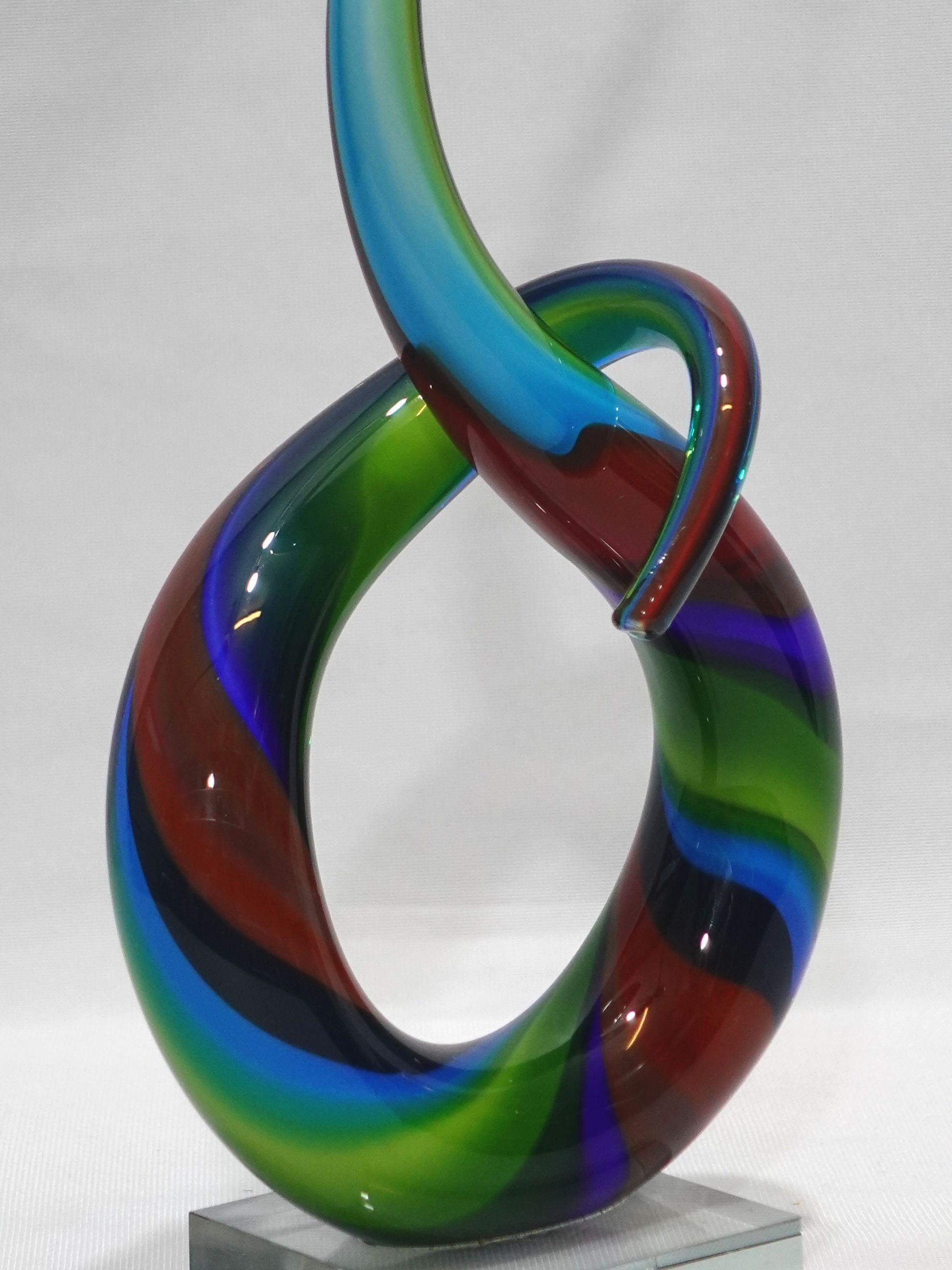 Murano Style Entwined Sculpture Italian Art Glass  For Sale 1