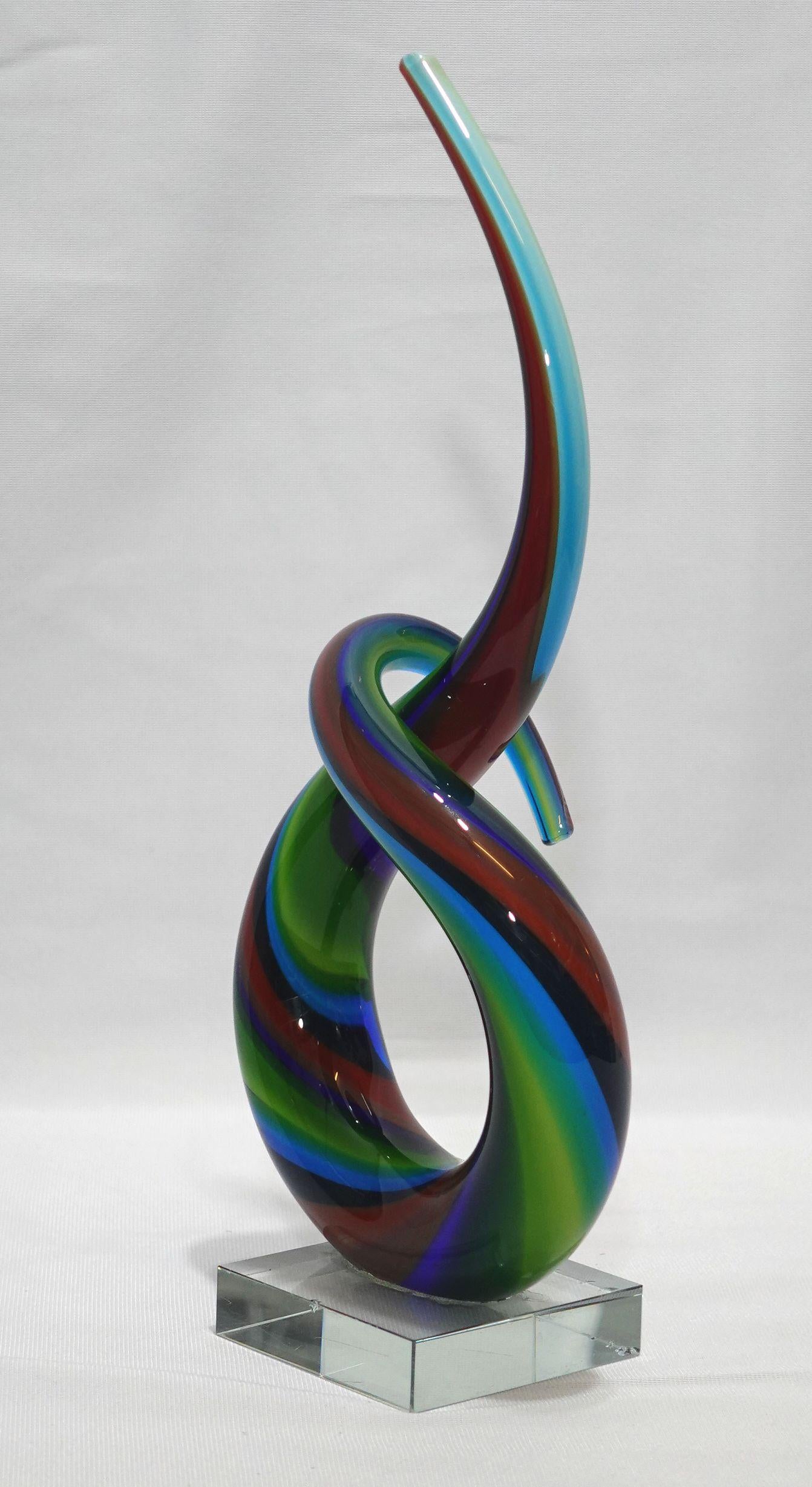 Murano Style Entwined Sculpture Italian Art Glass  For Sale 3