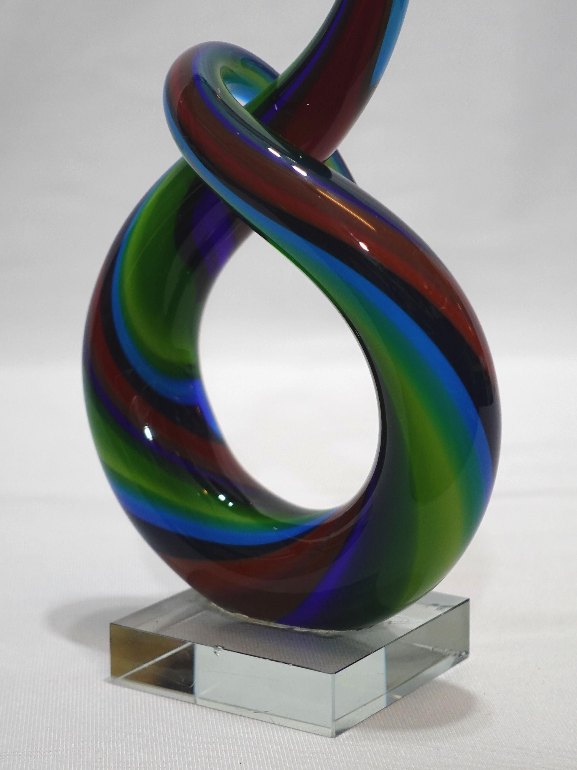 Murano Style Entwined Sculpture Italian Art Glass  For Sale 4