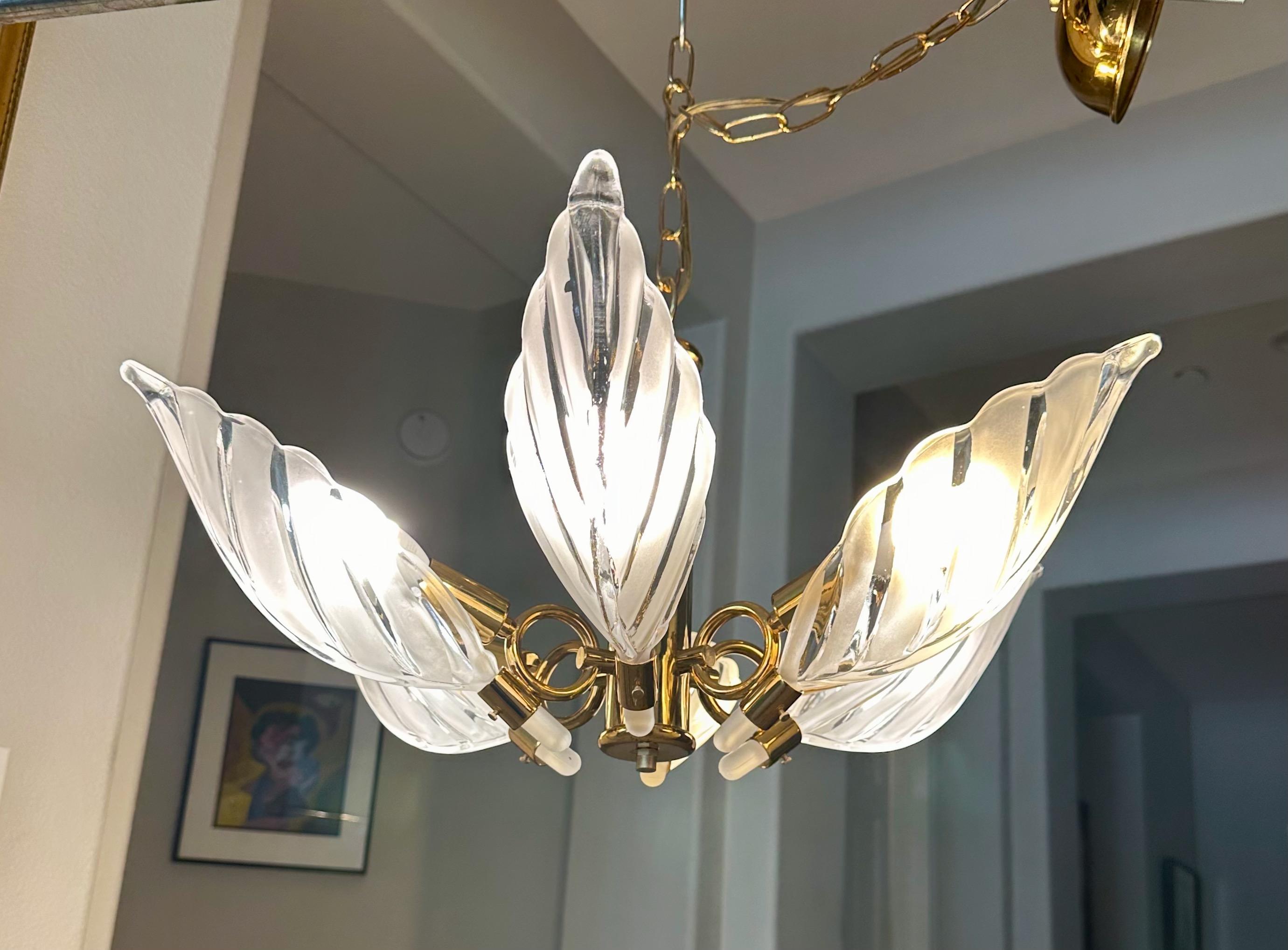Murano Style Glass Leaf Pendant Light Chandelier For Sale 4