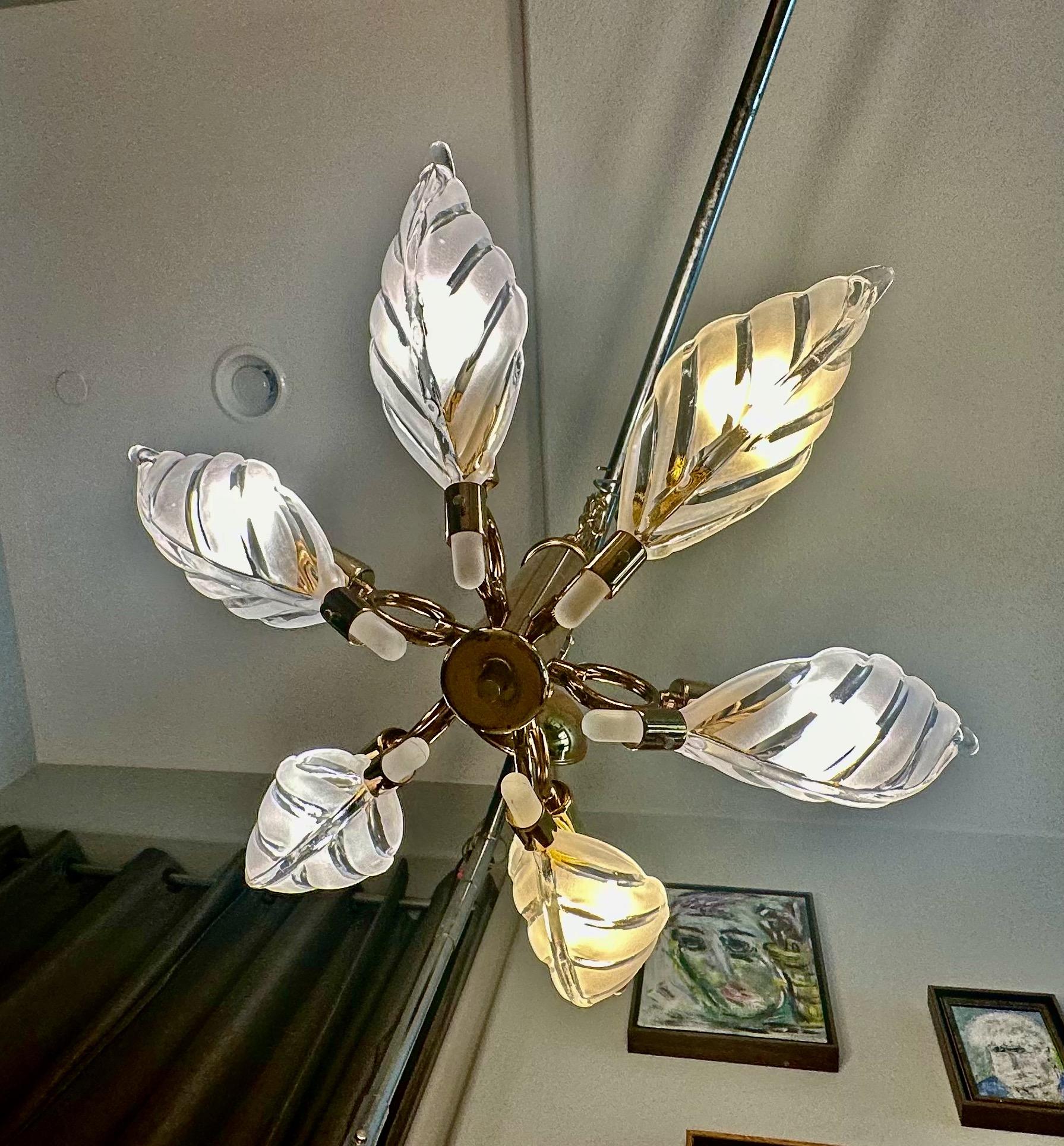 Murano Style Glass Leaf Pendant Light Chandelier For Sale 5