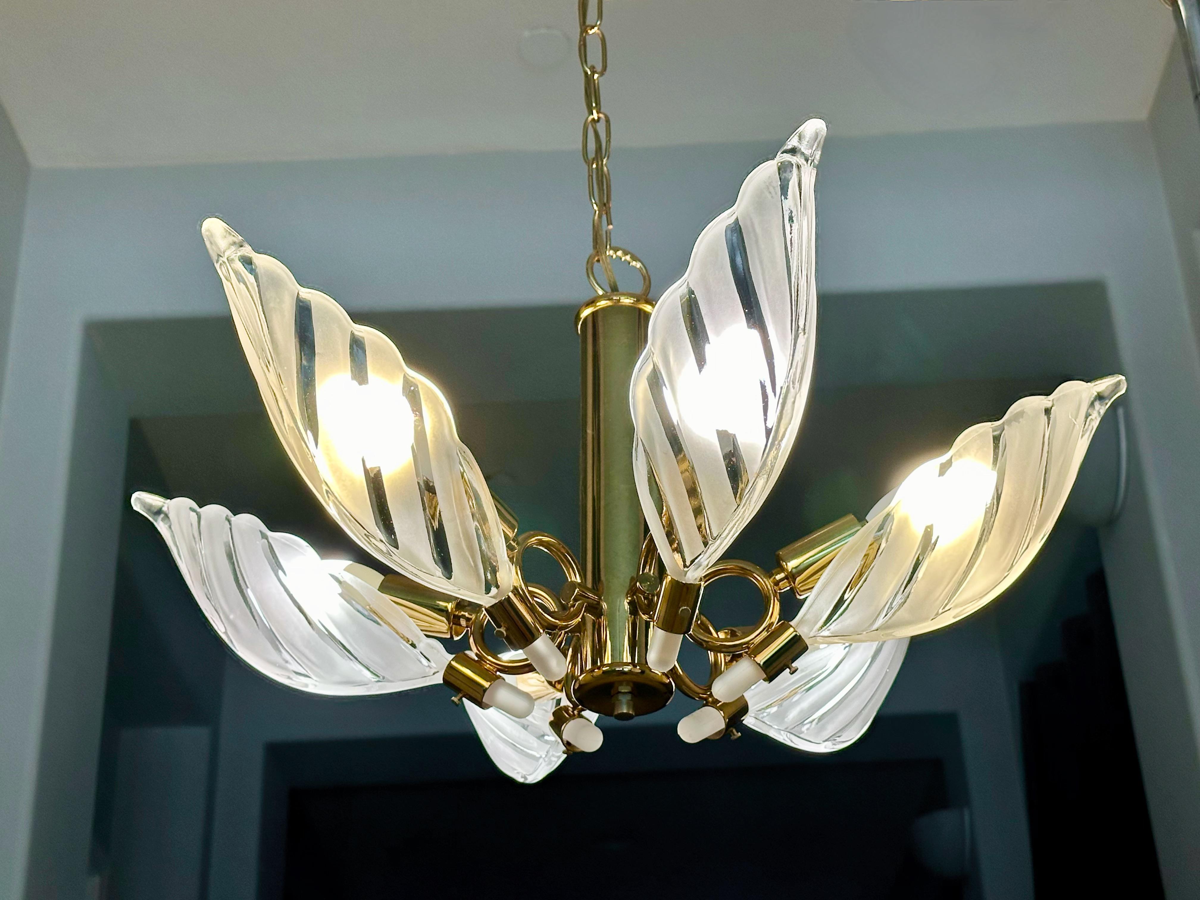 Murano Style Glass Leaf Pendant Light Chandelier For Sale 6