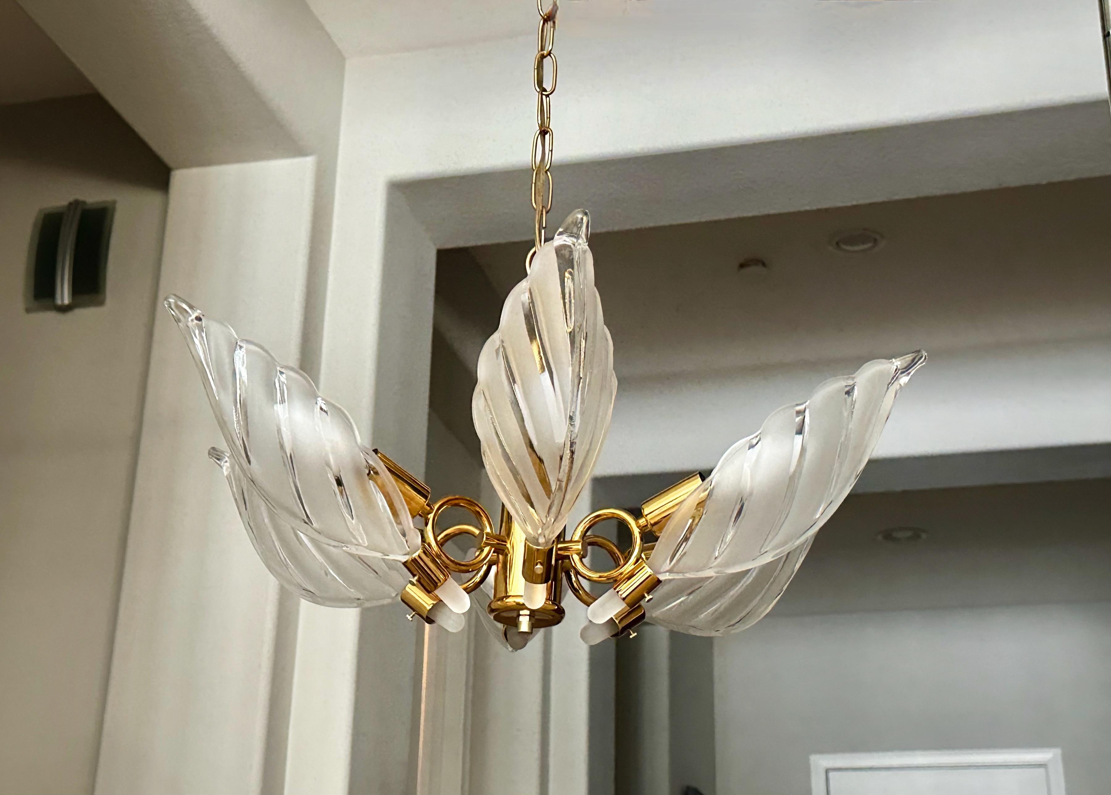 North American Murano Style Glass Leaf Pendant Light Chandelier For Sale