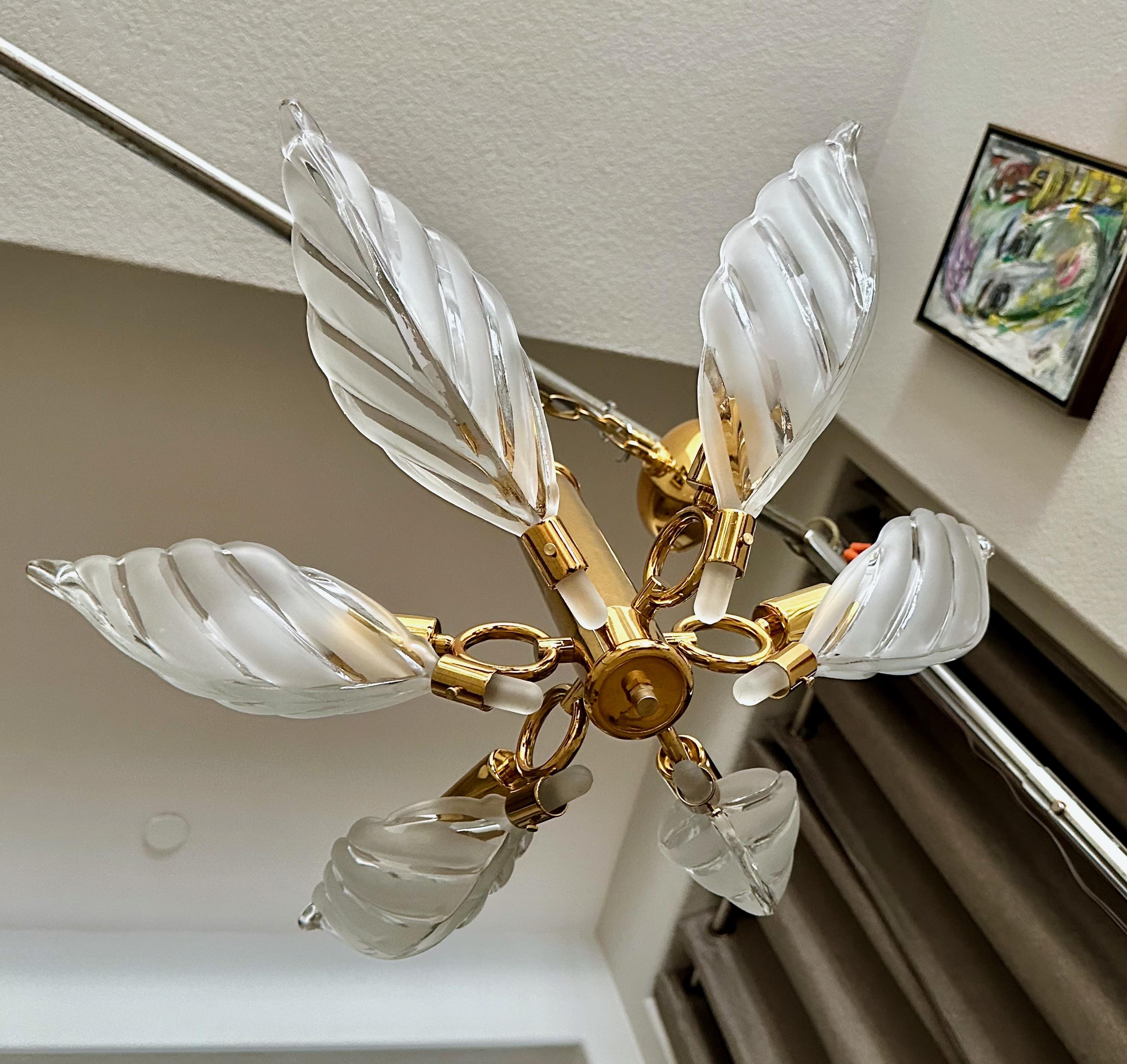 Murano Style Glass Leaf Pendant Light Chandelier For Sale 1