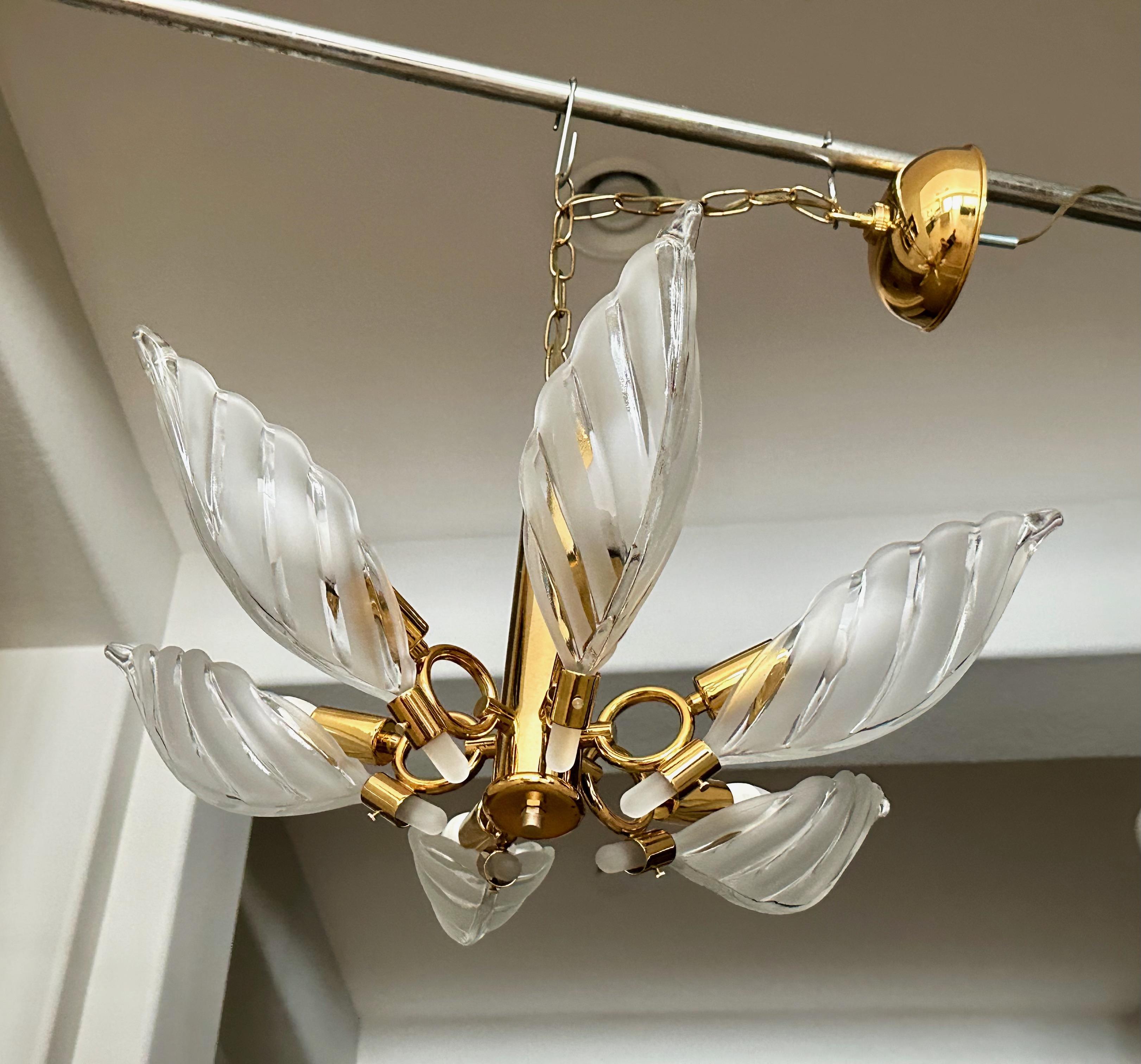 Murano Style Glass Leaf Pendant Light Chandelier For Sale 2