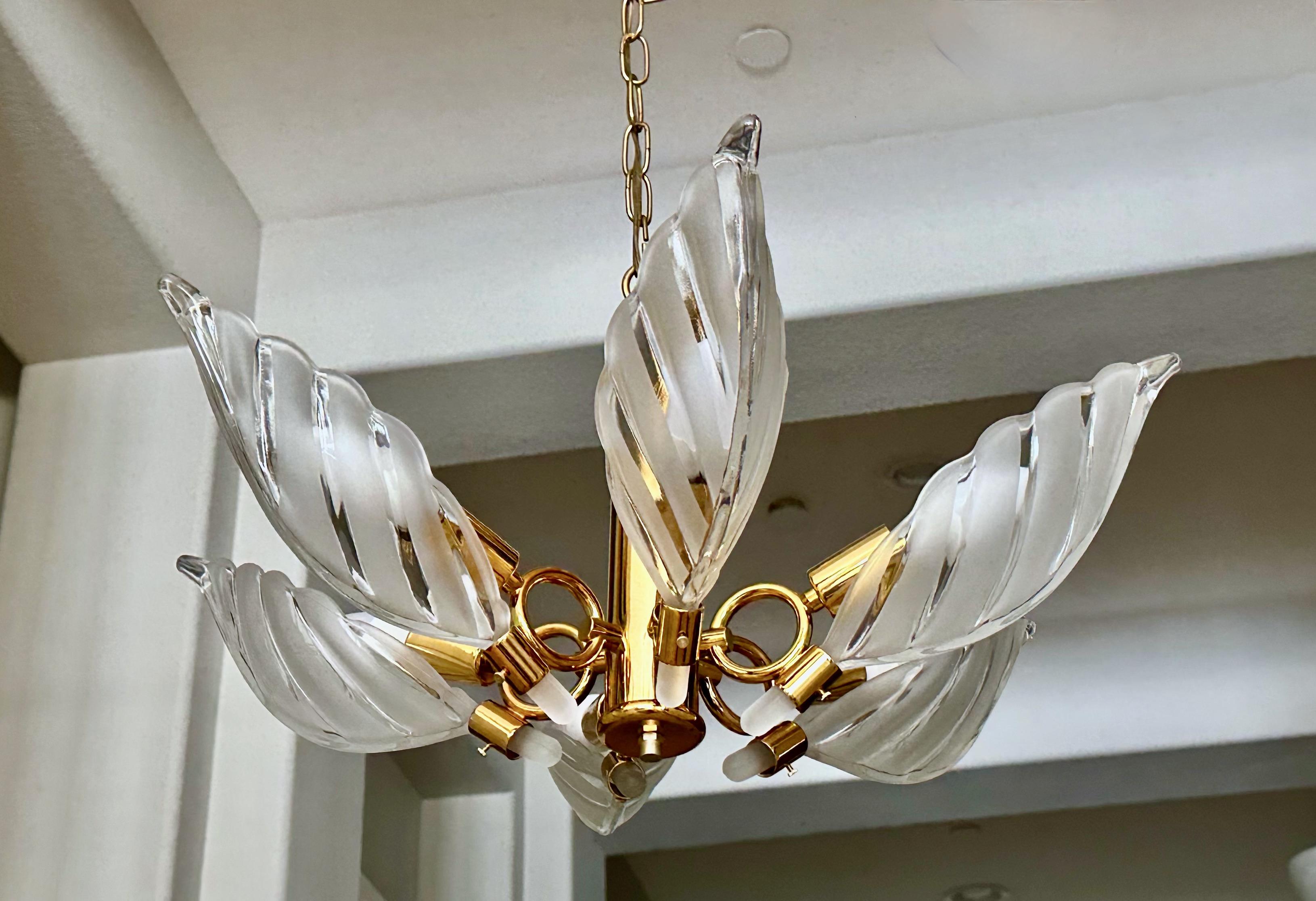 Murano Style Glass Leaf Pendant Light Chandelier For Sale 3