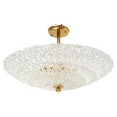 Murano Style Glass Open Weave Semi Flush Light With Brass Detail