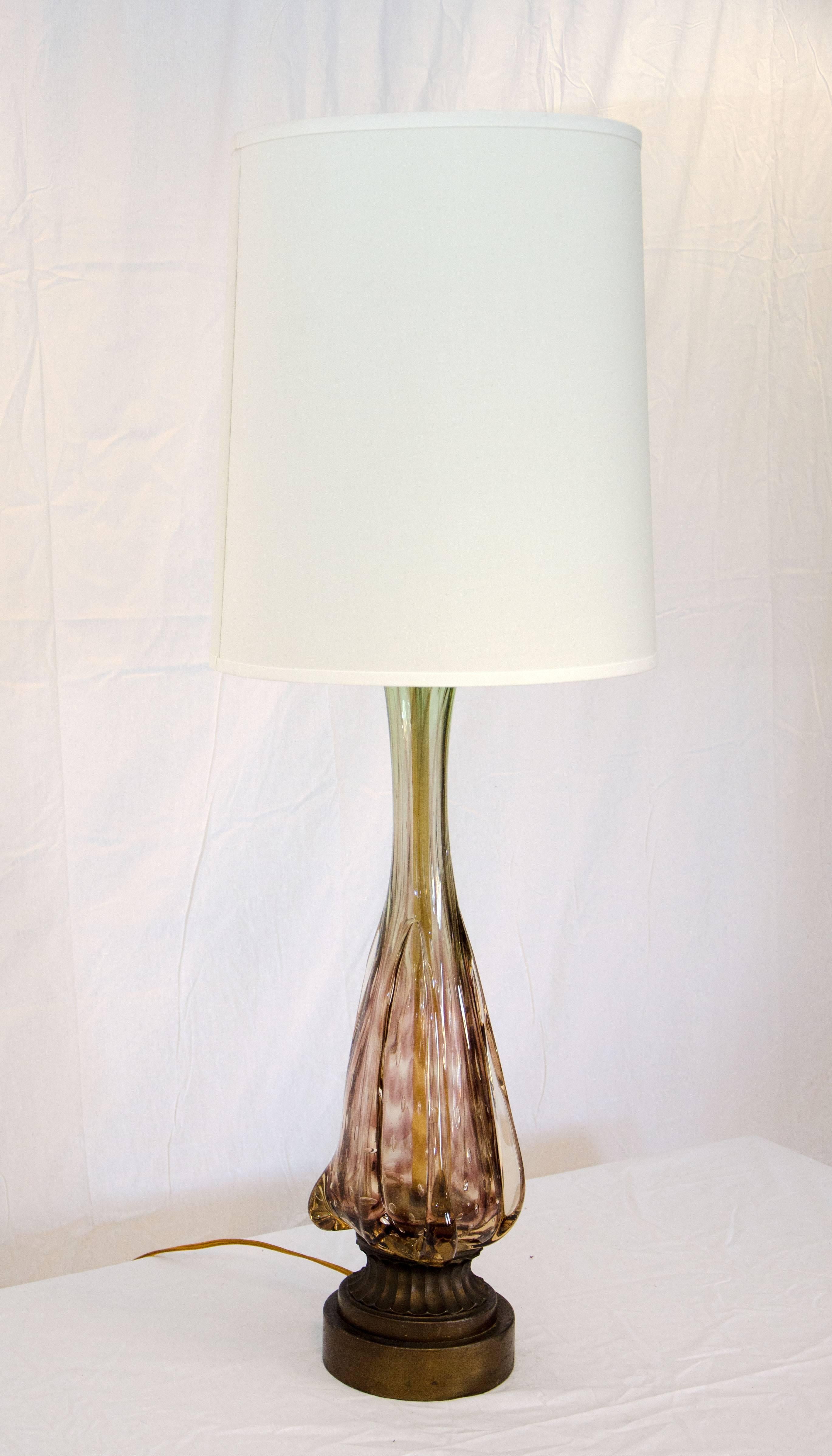 Murano style glass base tall table lamp on a 4 1/2