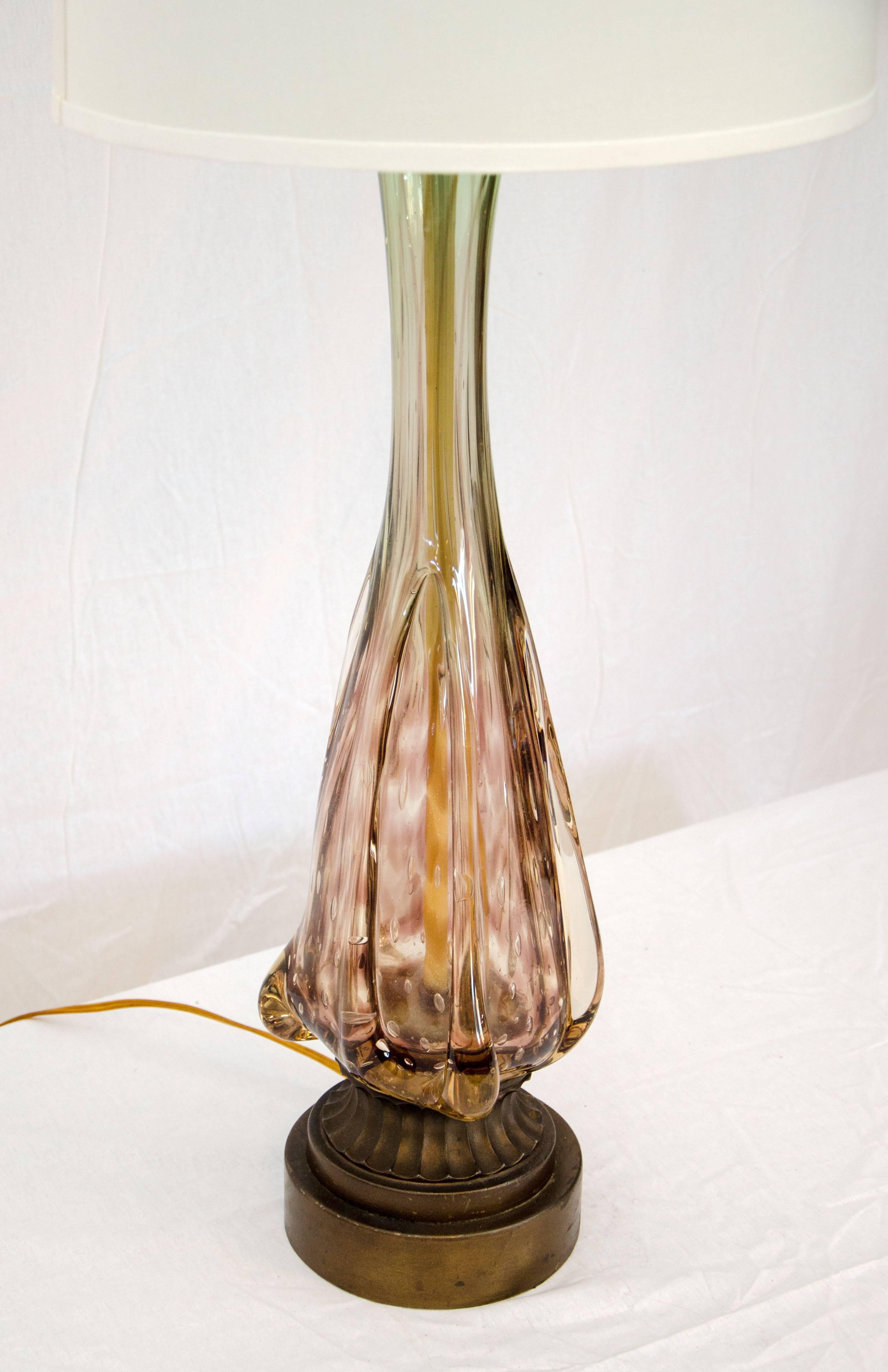 Mid-Century Modern Murano Style Glass Tall Table Lamp