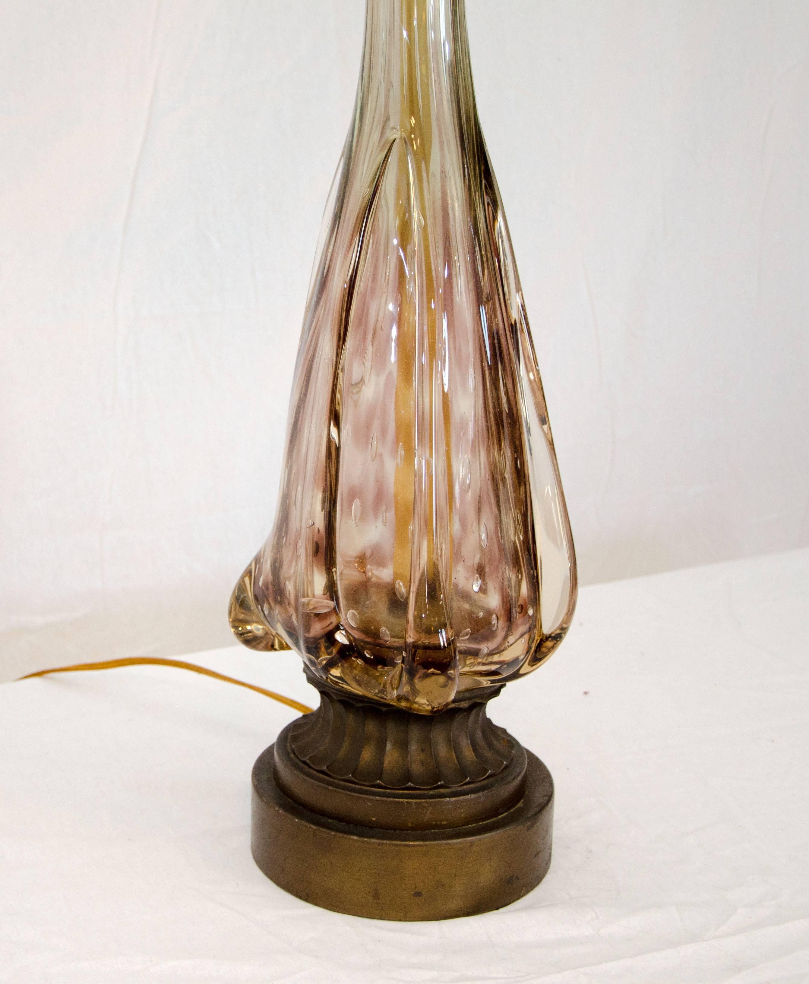 Murano Style Glass Tall Table Lamp In Good Condition In Crockett, CA