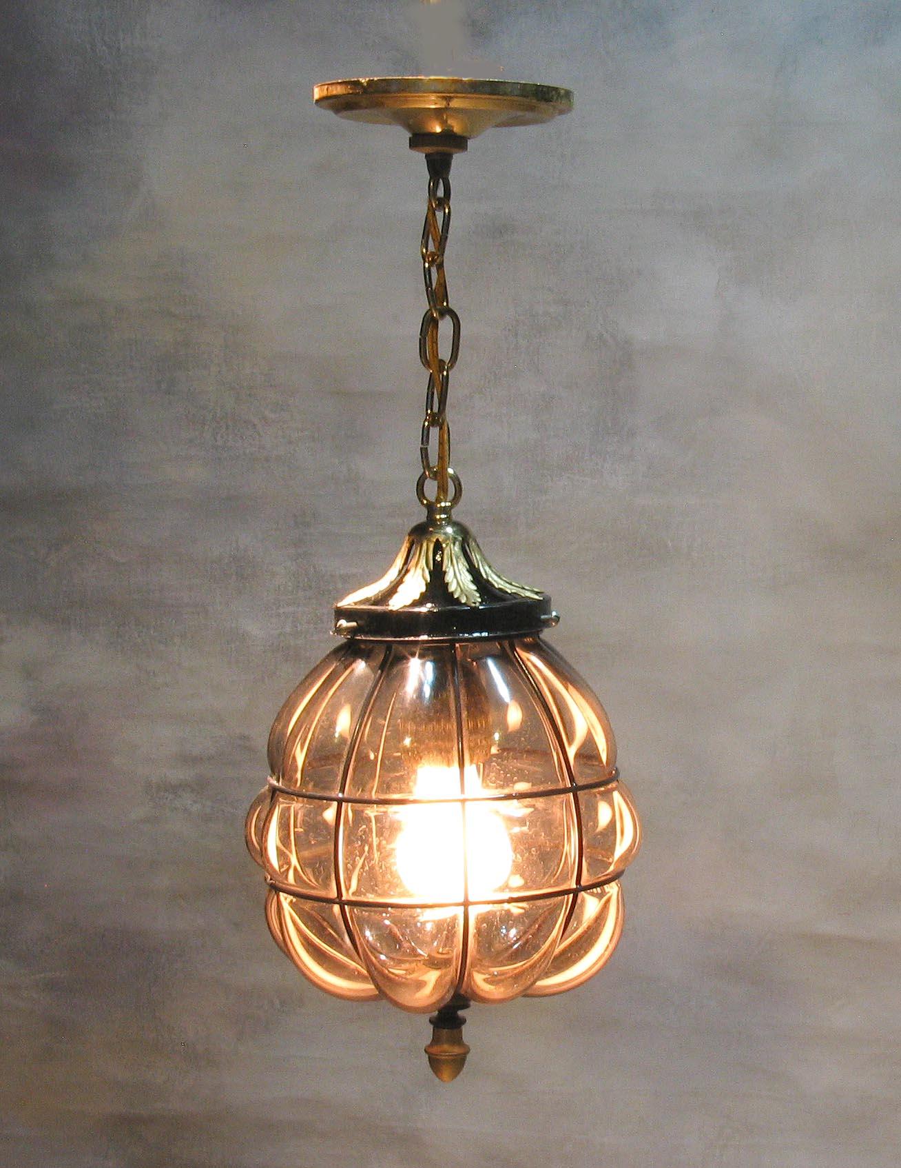 Murano Style Hand Blown Caged Smoked Glass Hanging Hall Lantern Mid-20th Century For Sale 4
