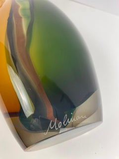 Murano Style Hand-Blown Glass Vase, Multi-Colored Glass Vase Signed Molinari