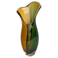 Vaso in vetro soffiato a mano di Murano, Vaso in vetro multicolore firmato Molinari