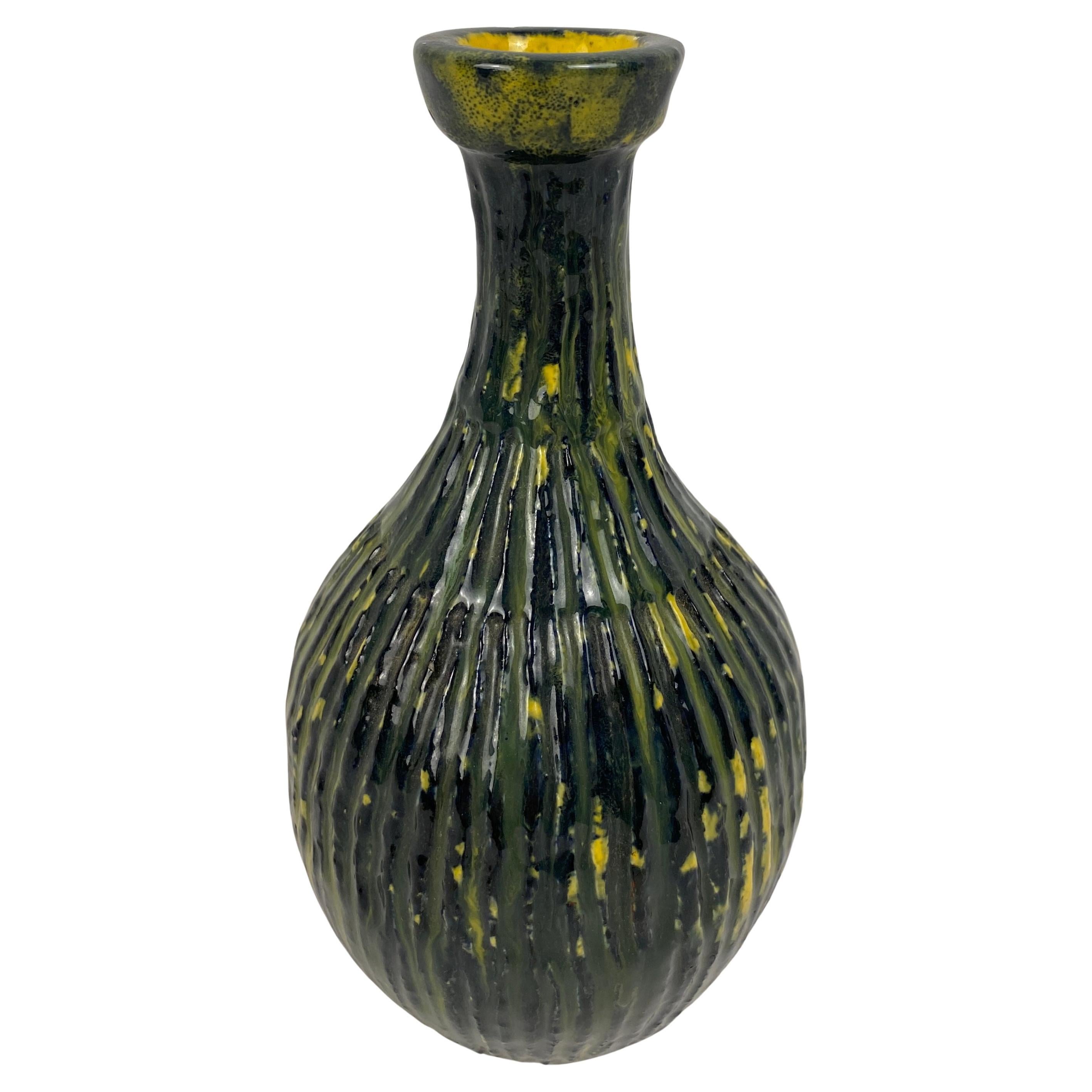Murano Style Mid-20th Century Green & Yellow Glass Vase