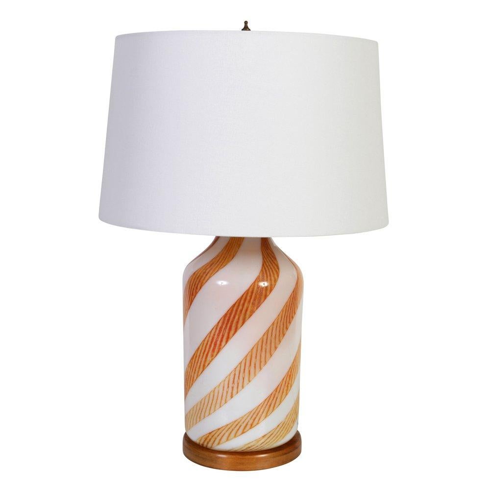 North American Murano Style Ochre and White Swirl Lamp For Sale