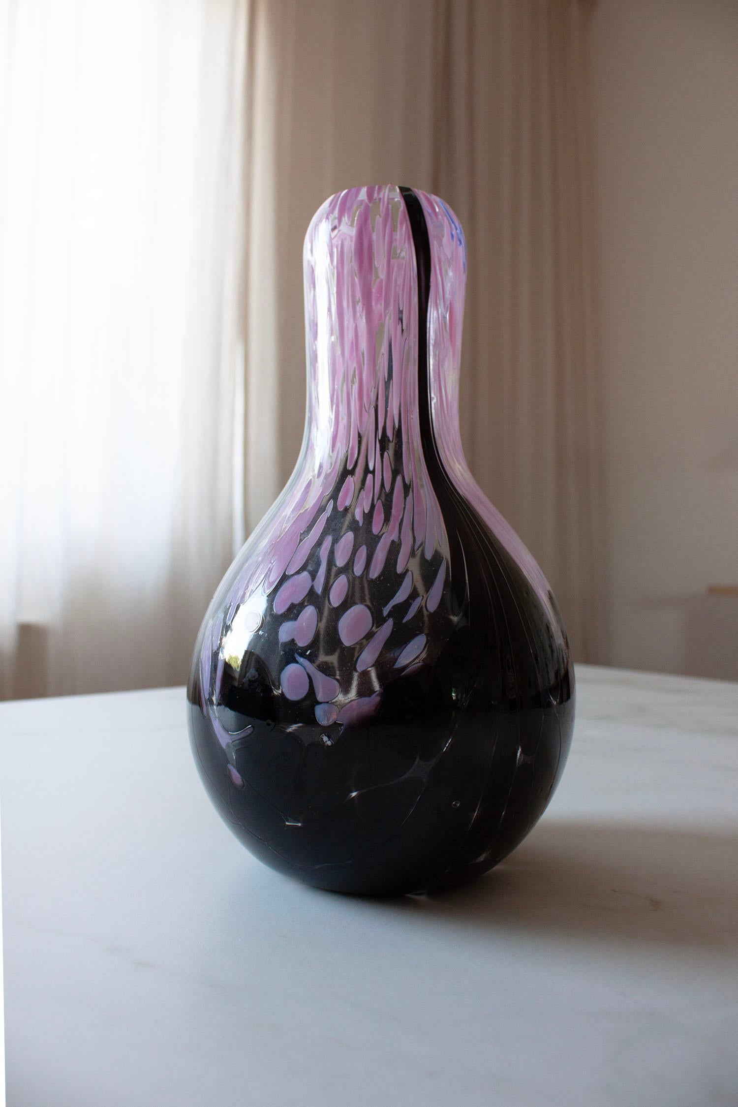 20th Century Murano-Style Pink and Black Art Glass Vase For Sale