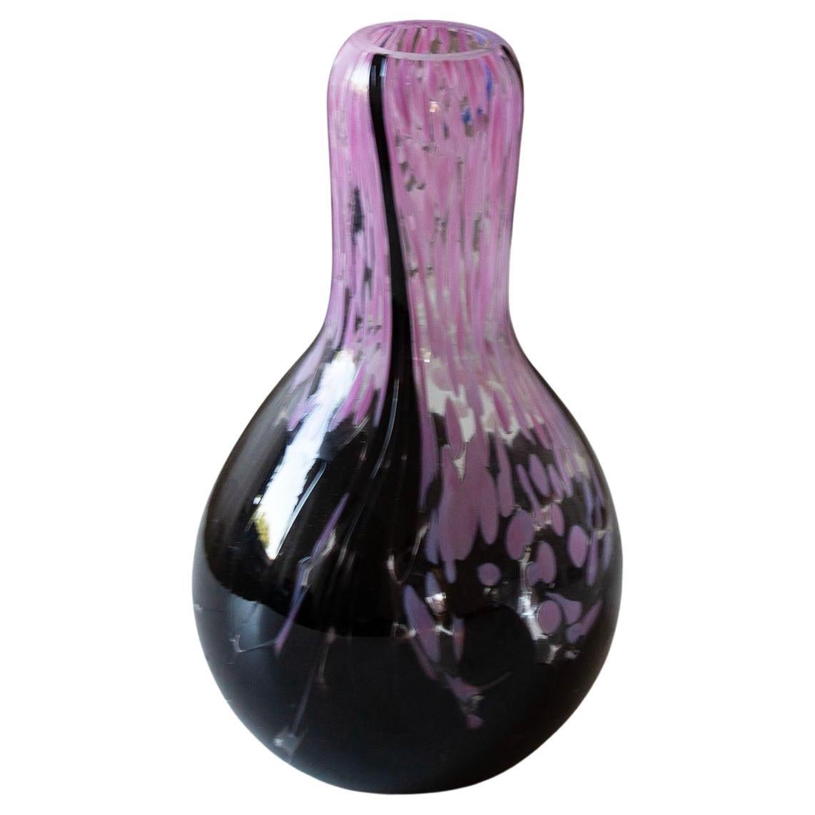 Murano-Style Pink and Black Art Glass Vase For Sale