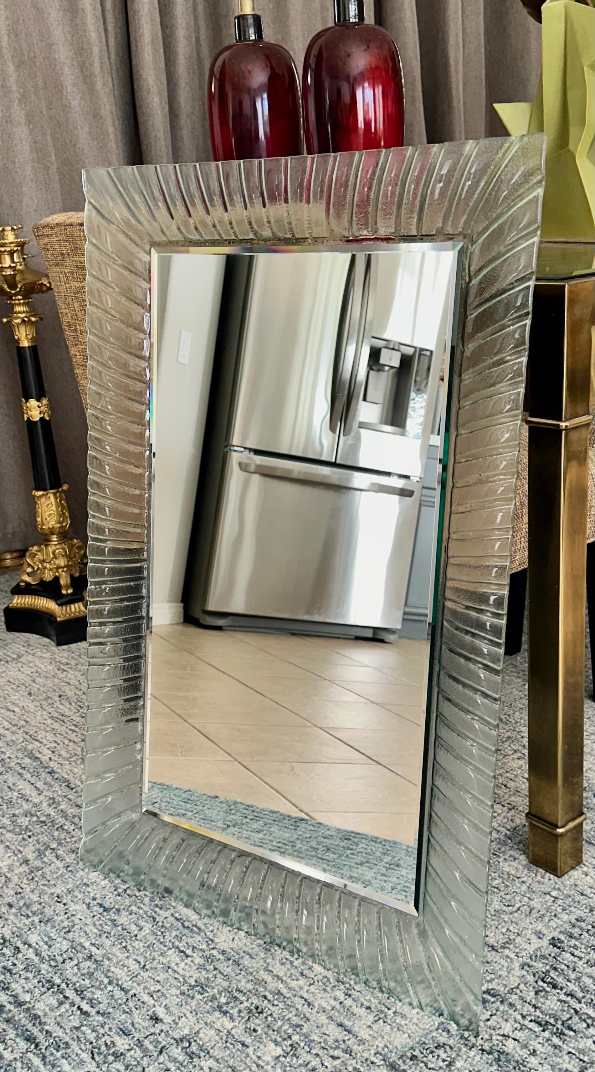 Murano Style Rectangular Undulating Molded Glass Frame Wall Mirror For Sale 5