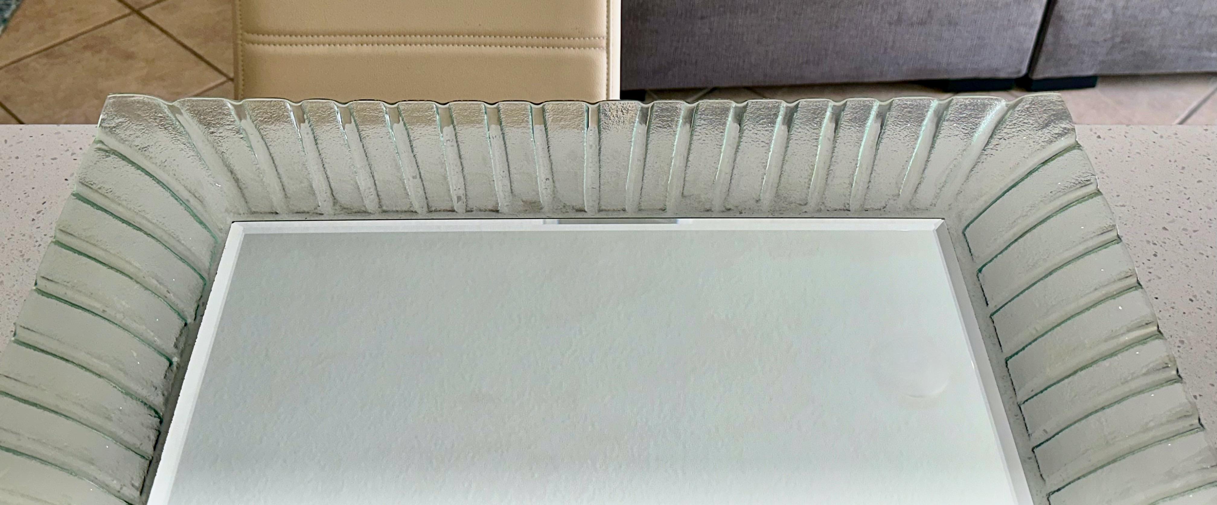 Murano Style Rectangular Undulating Molded Glass Frame Wall Mirror For Sale 6