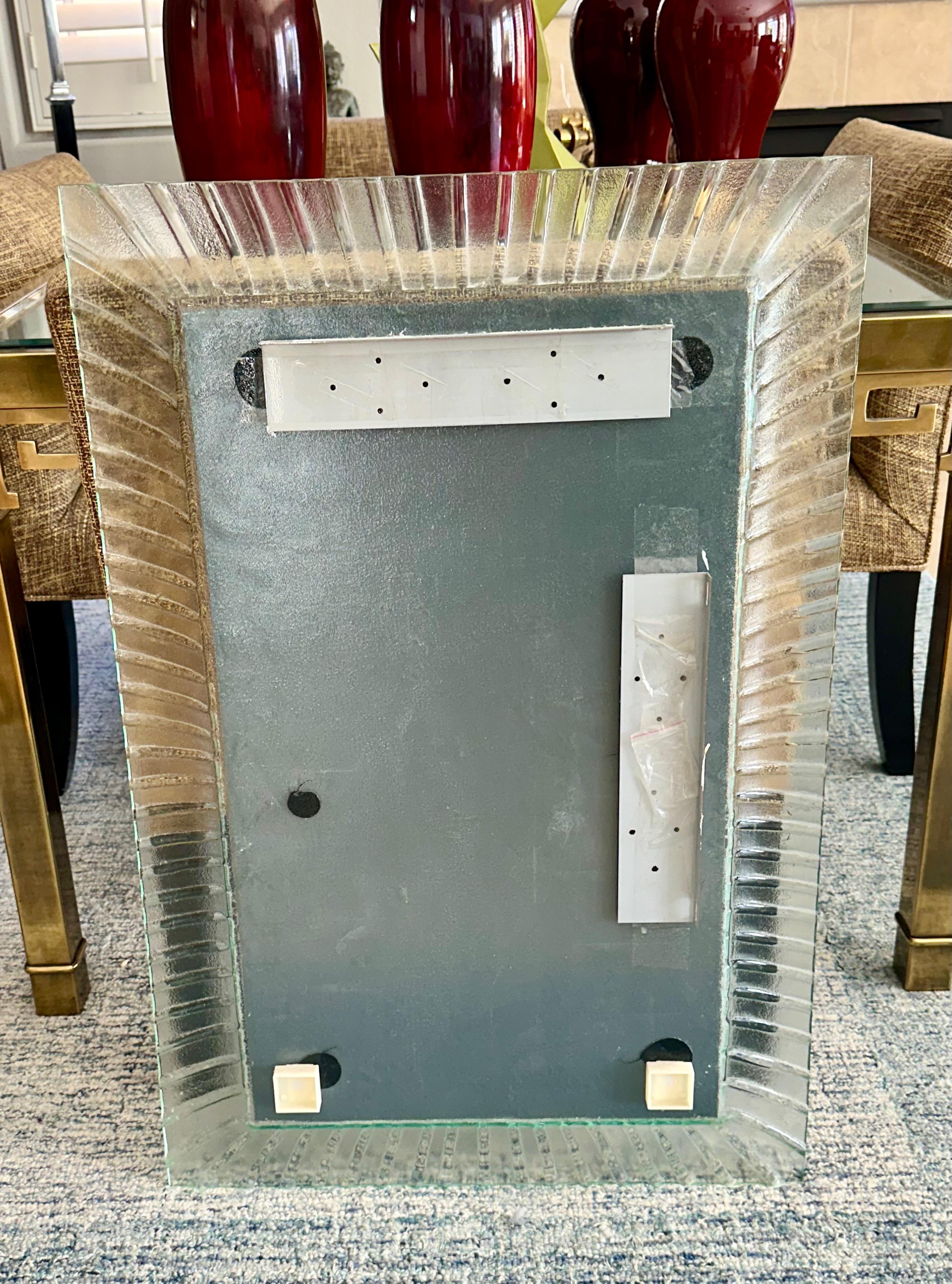 Murano Style Rectangular Undulating Molded Glass Frame Wall Mirror For Sale 9
