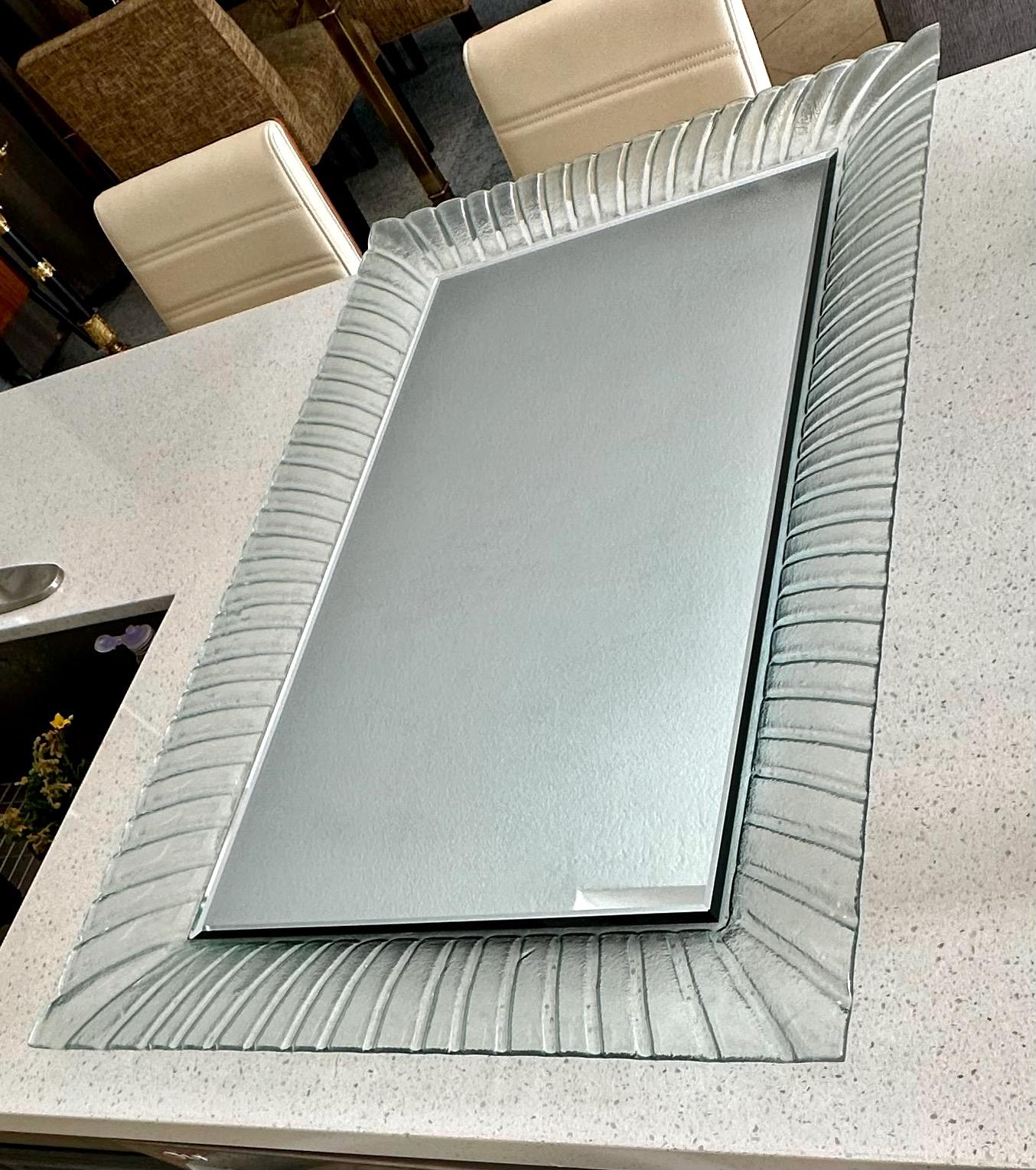 Murano Style Rectangular Undulating Molded Glass Frame Wall Mirror In Good Condition For Sale In Palm Springs, CA