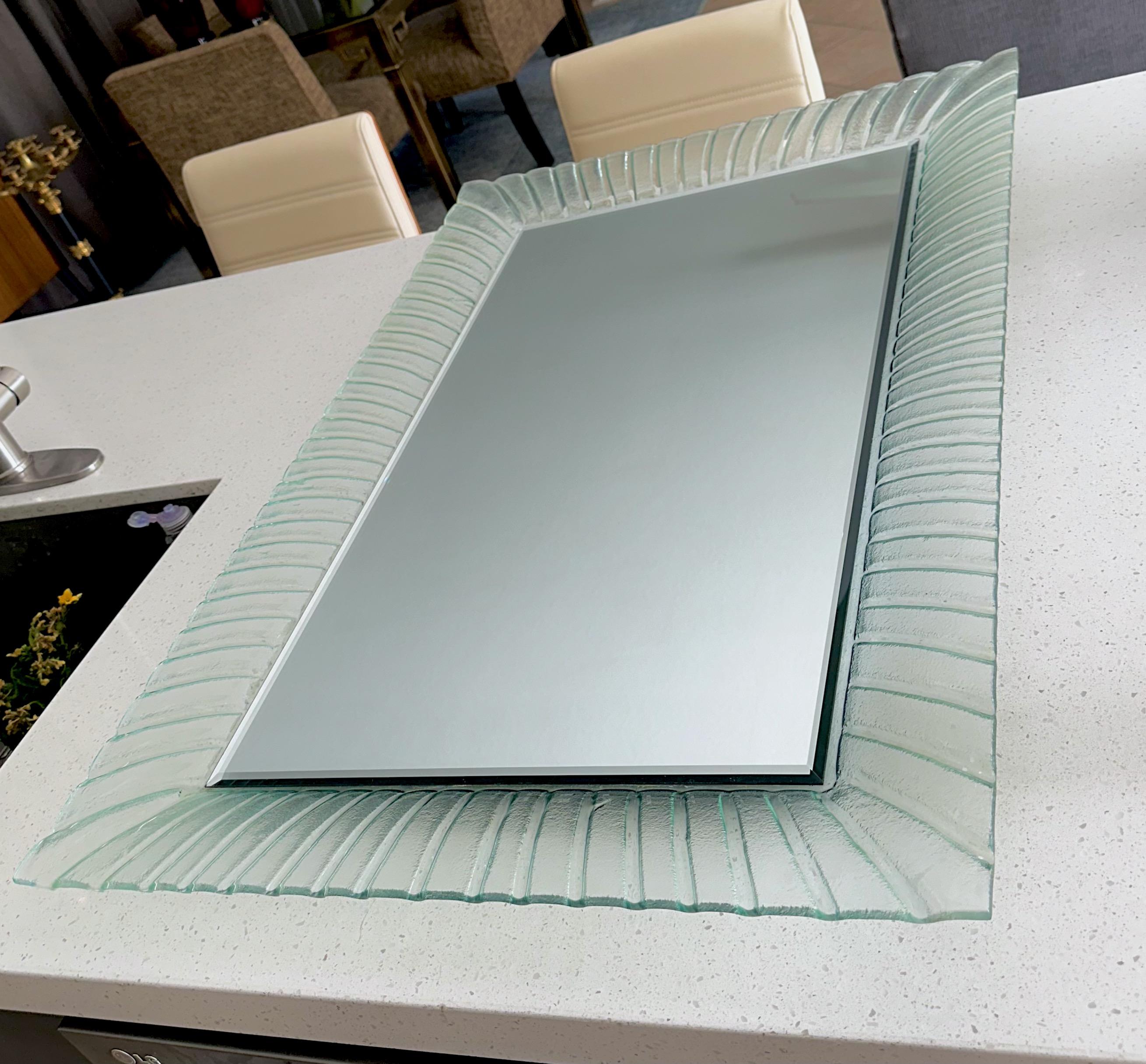 Late 20th Century Murano Style Rectangular Undulating Molded Glass Frame Wall Mirror For Sale