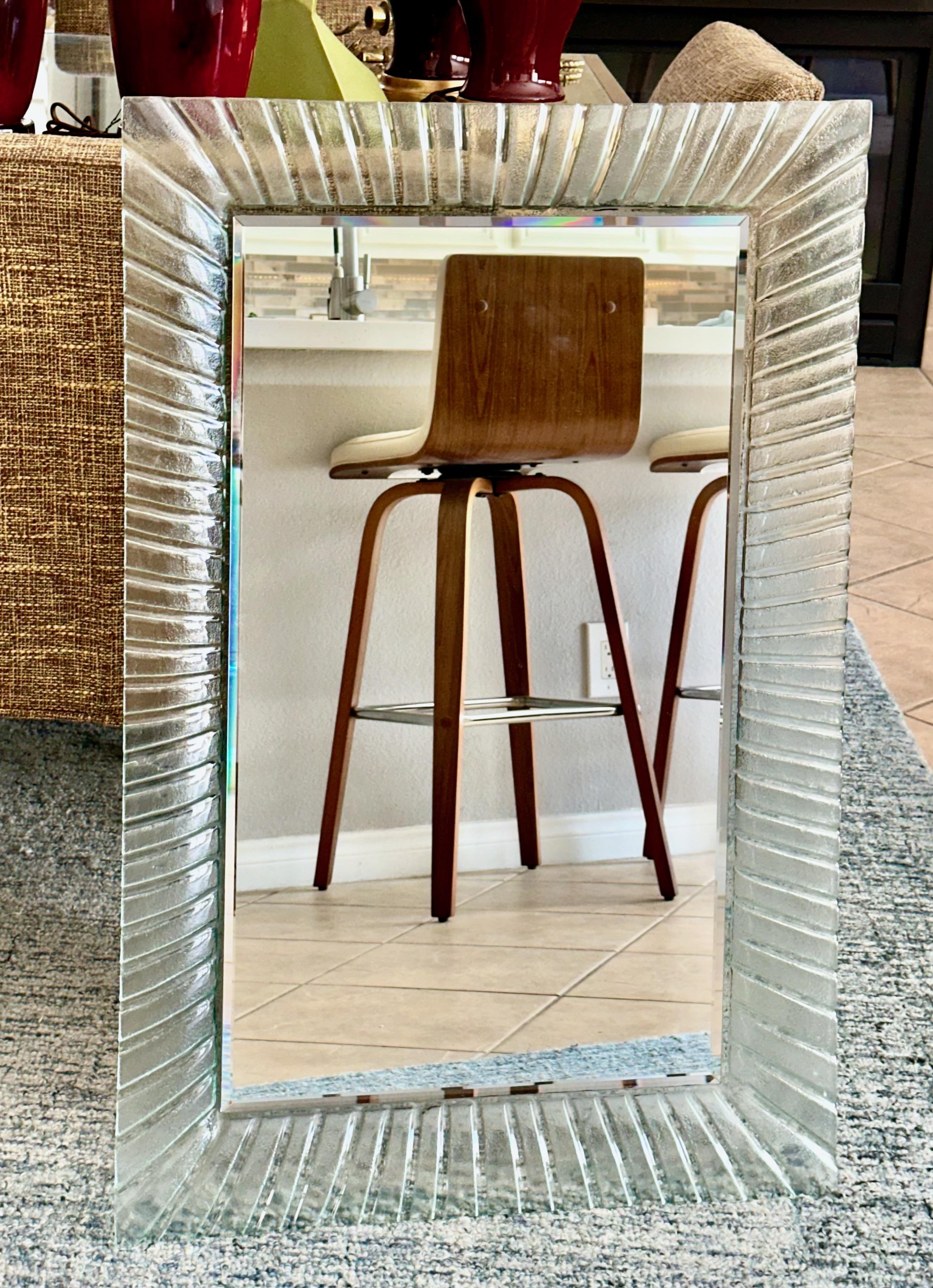 Murano Style Rectangular Undulating Molded Glass Frame Wall Mirror For Sale 2