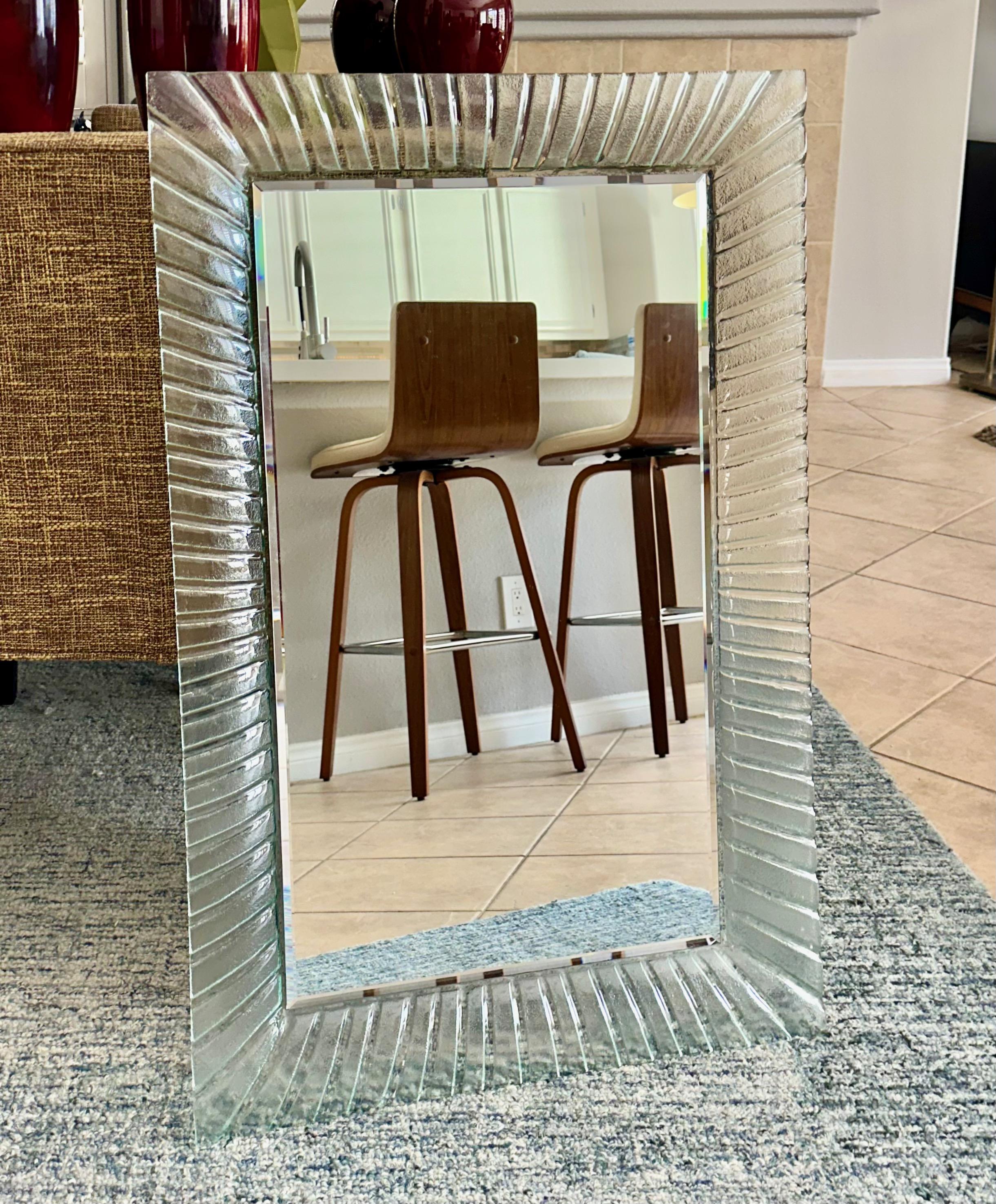 Murano Style Rectangular Undulating Molded Glass Frame Wall Mirror For Sale 3