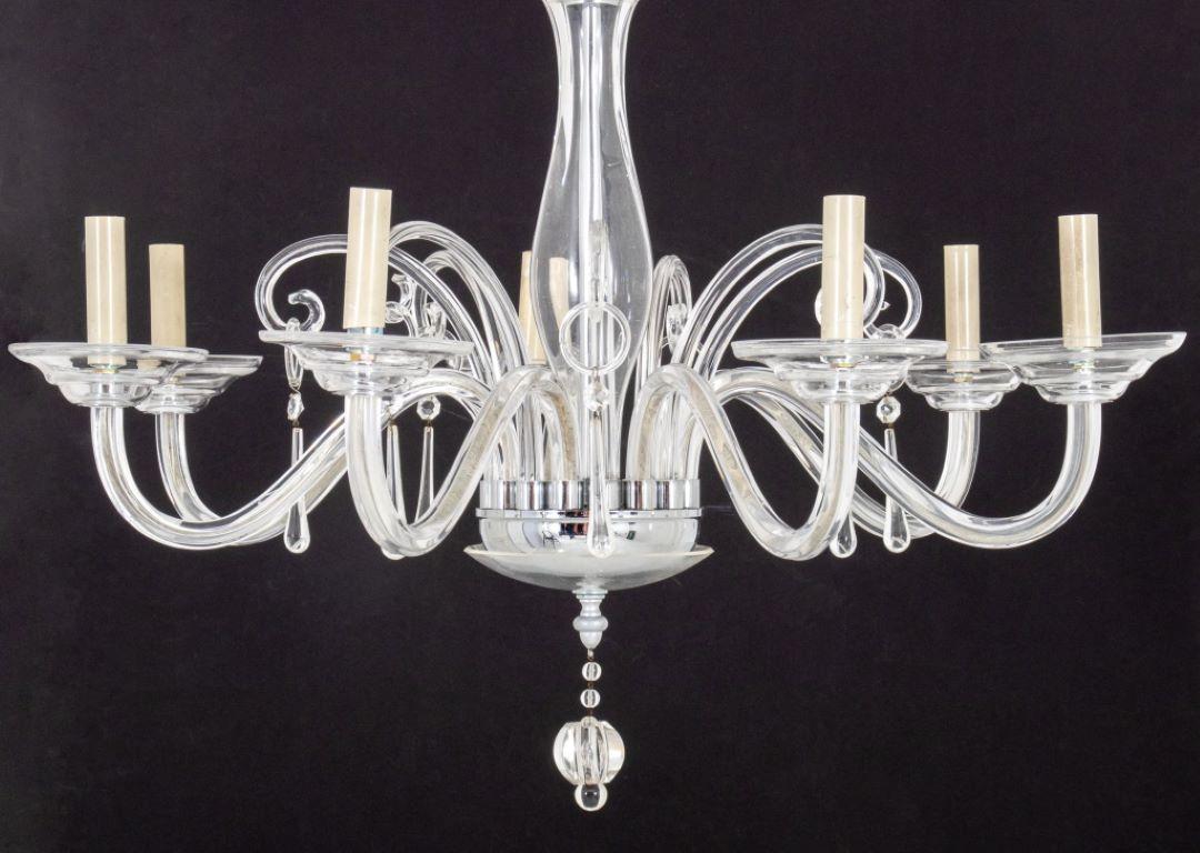 Modern Murano Style Seven Arm Glass Chandelier For Sale