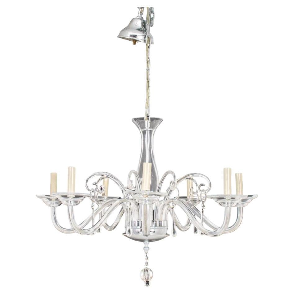 Murano Style Seven Arm Glass Chandelier For Sale