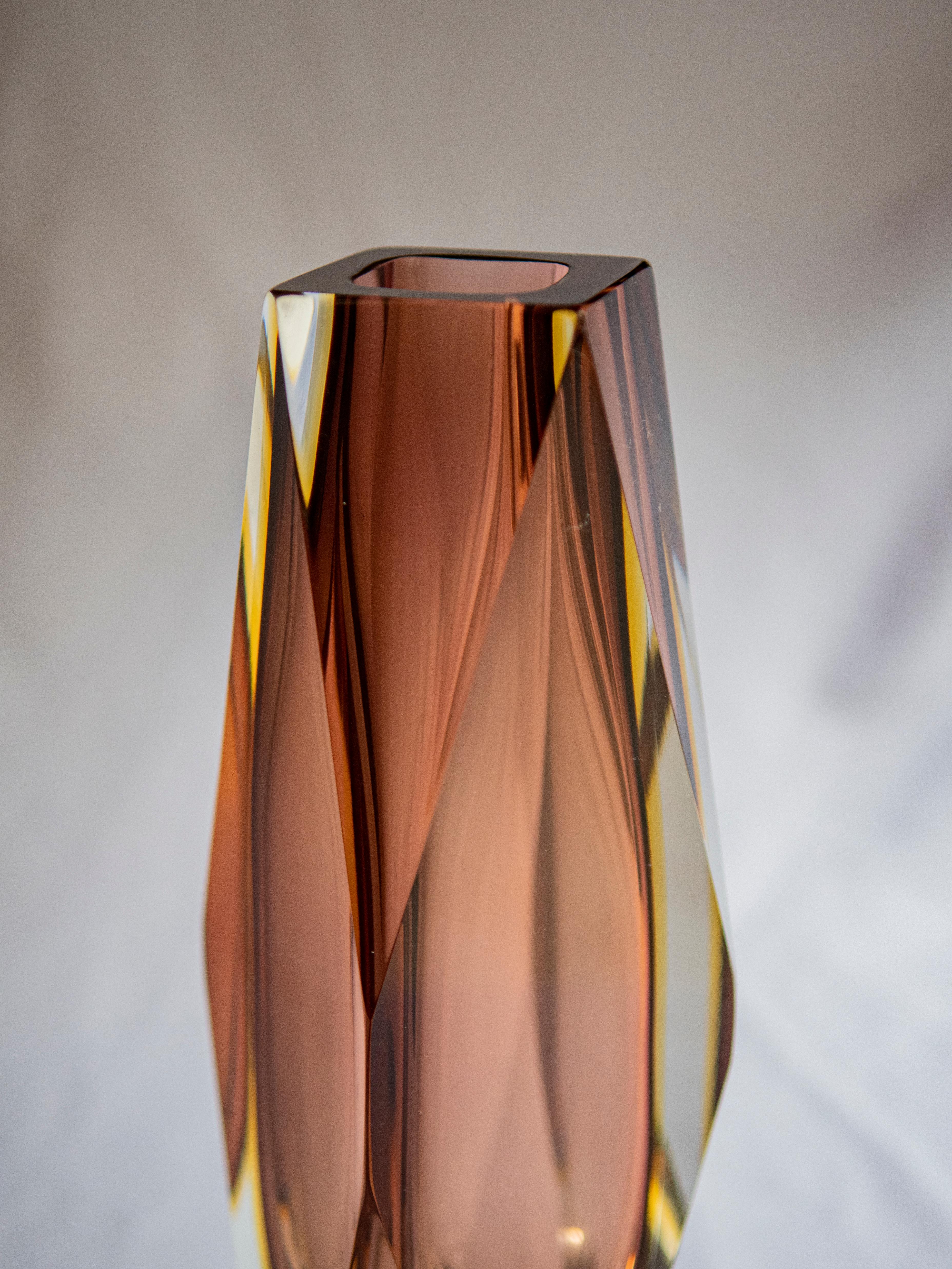 Mid-Century Modern Murano Submerged Glass Vase Colour Fumé, Mandruzzato Italy, 1960s