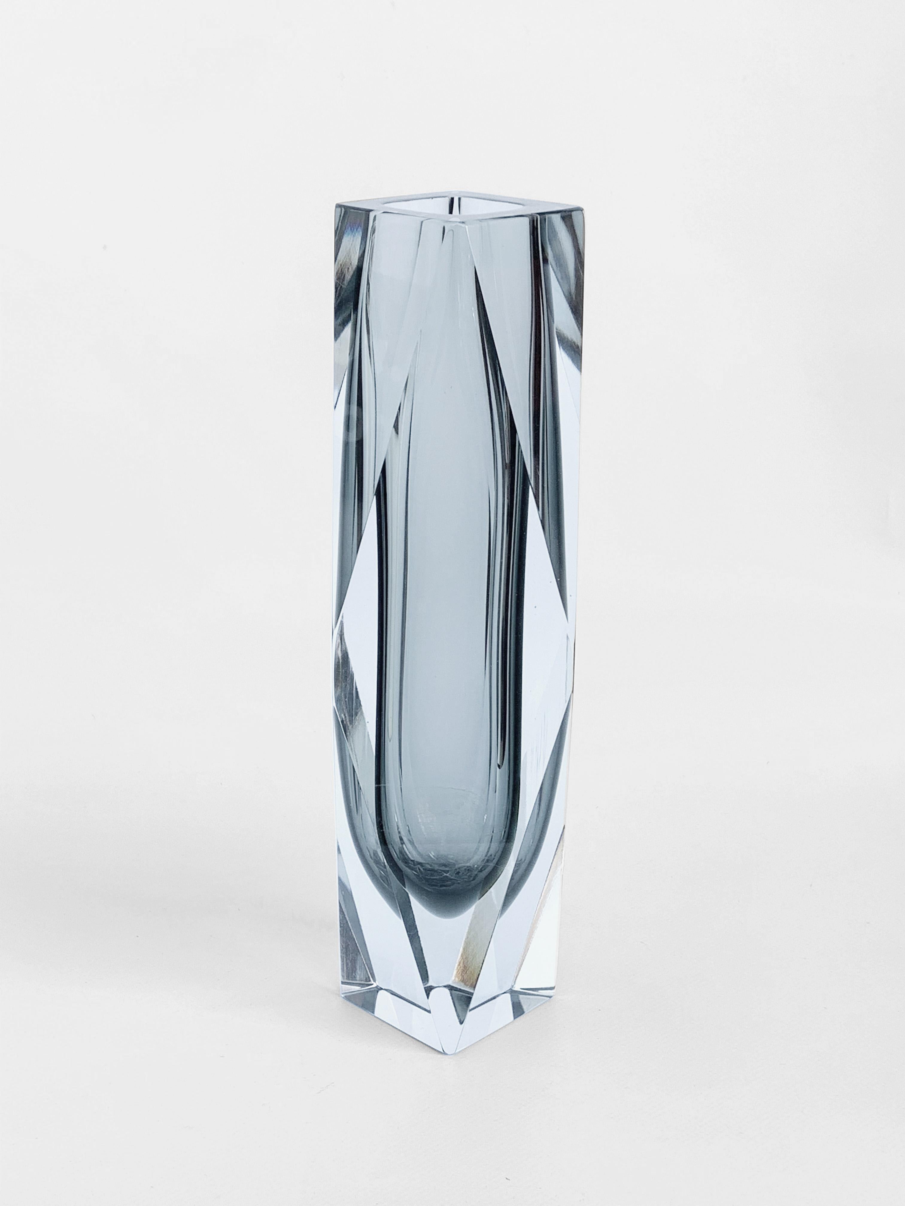 20th Century Murano, Submerged Glass Vase, Colour Smoky Gray, Mandruzzato Italy, 1960s For Sale