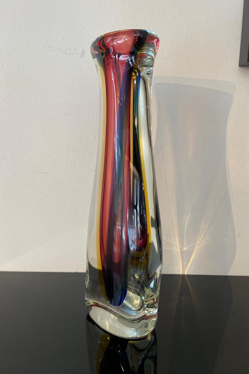 Metà XX secolo Murano Submerged Glass Vase, Designed by Flavio Poli for Venini, 1960s in vendita
