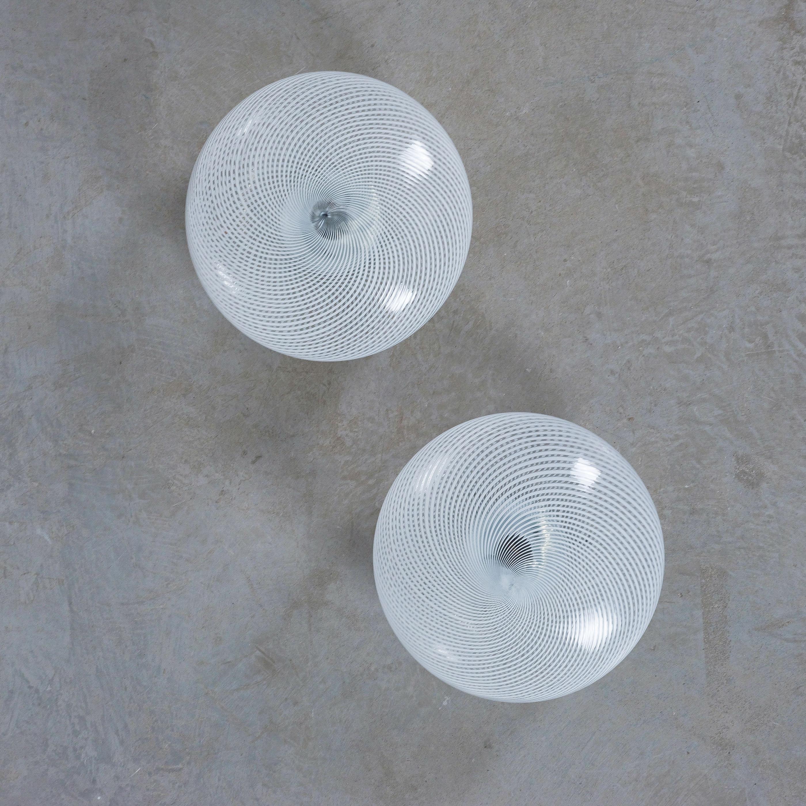 Late 20th Century Murano Swirl Glass Ceiling Lamps (2 available), Italy, 1970 For Sale