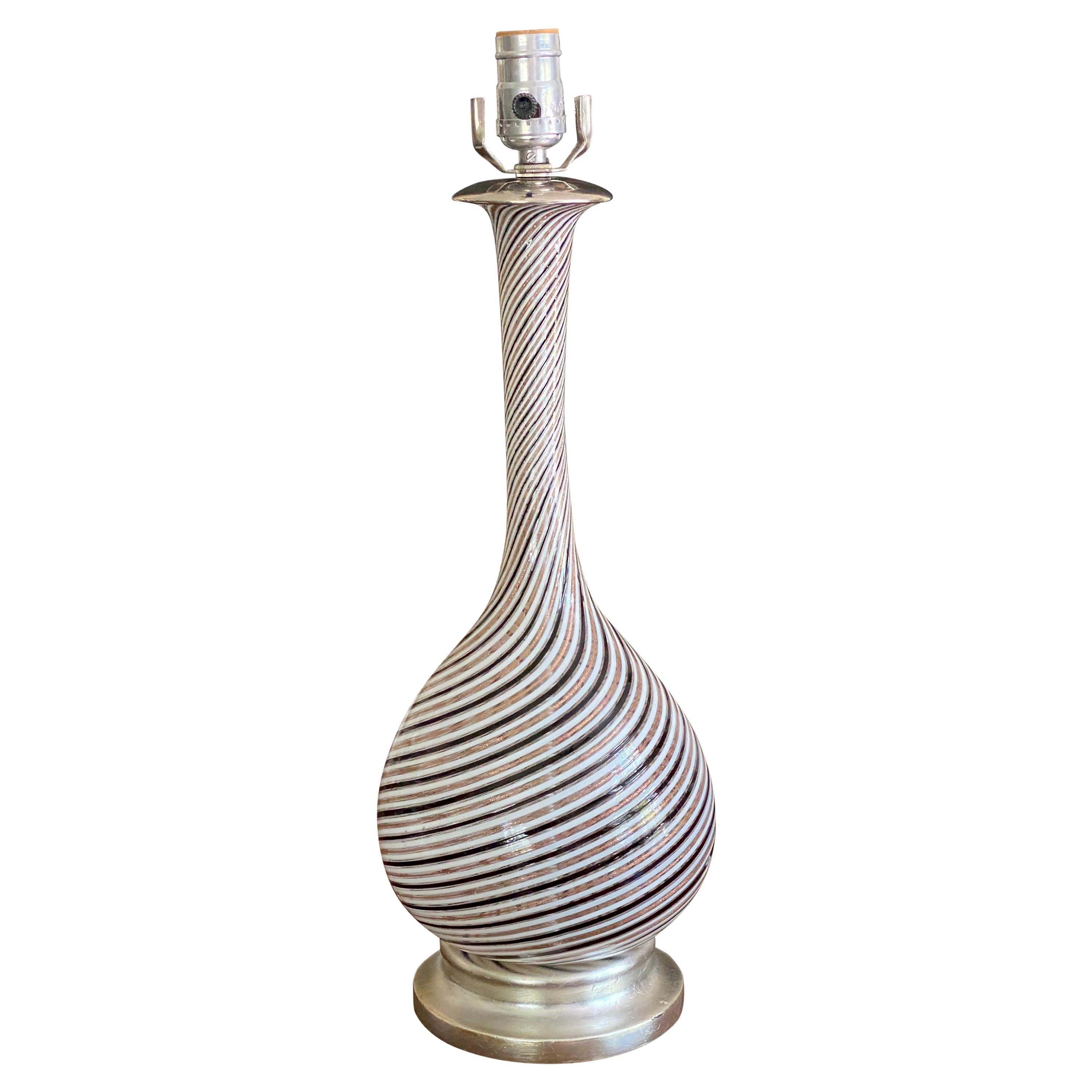 Aureliano Toso Mezza Filigrana Venetian Glass Table Lamp, 1950's For Sale