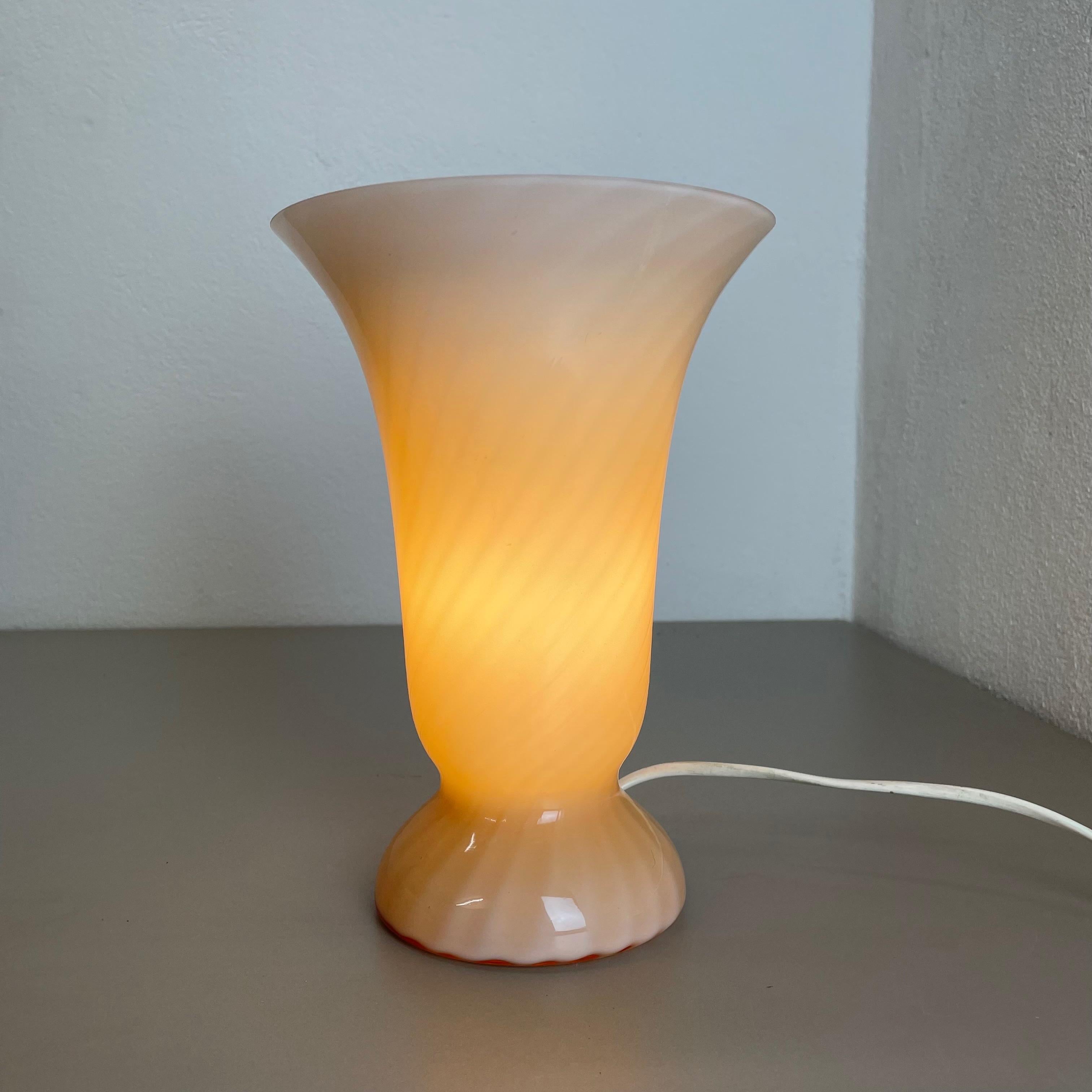 Murano Swirl Rose Tone Glass Table Desktop Light by Vetri Murano, Italy, 1970s For Sale 7