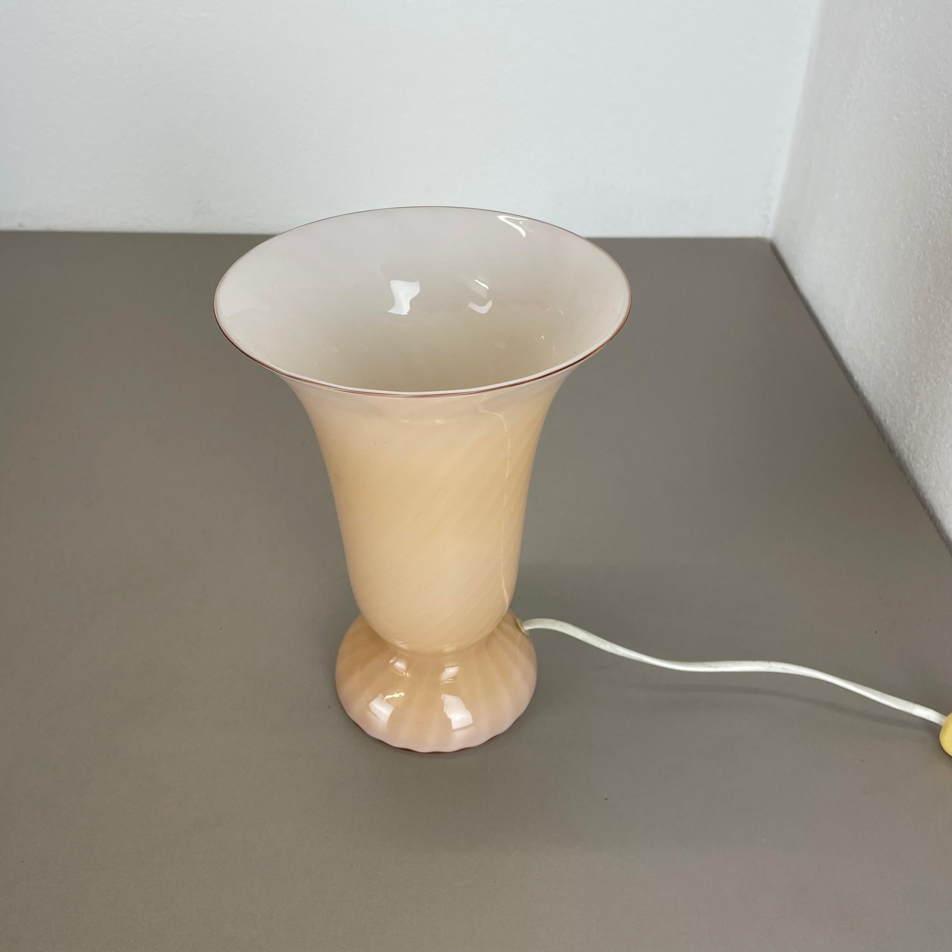 Italian Murano Swirl Rose Tone Glass Table Desktop Light by Vetri Murano, Italy, 1970s For Sale