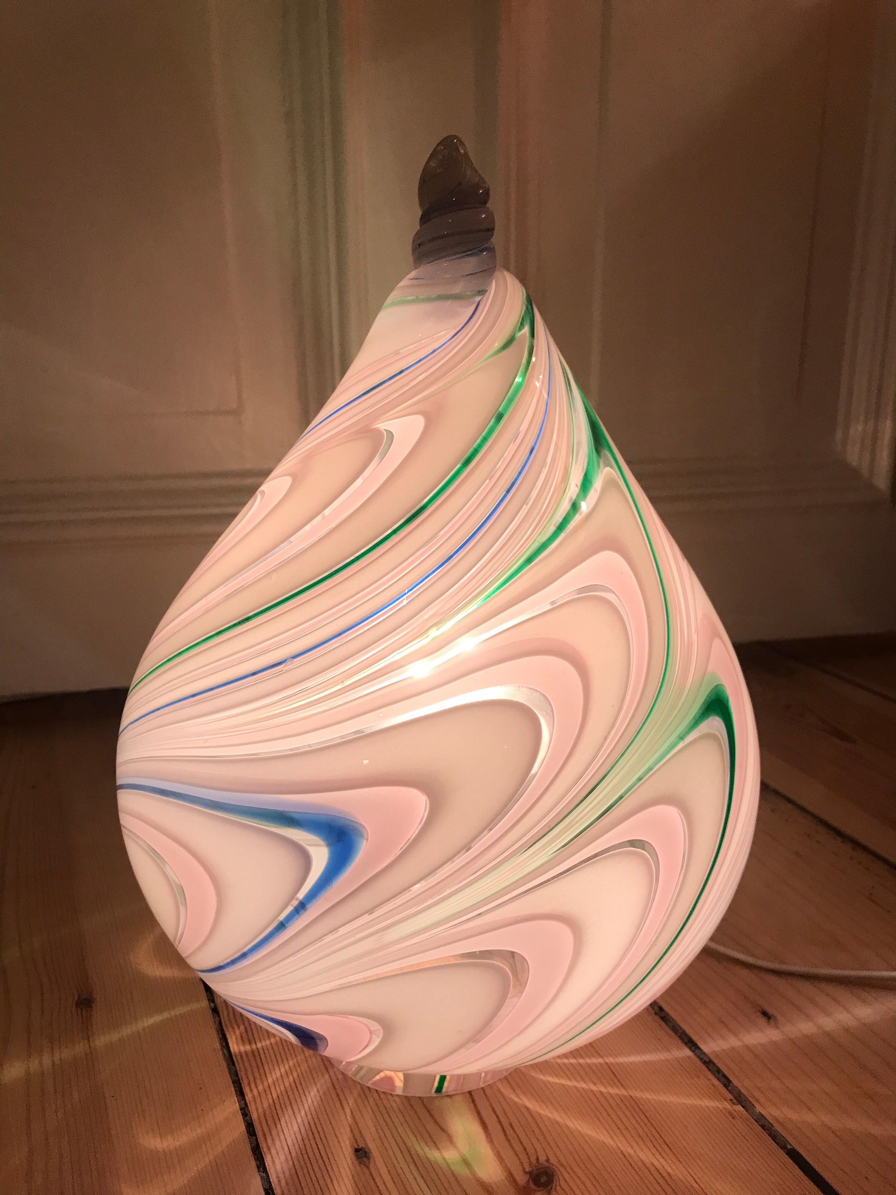 Murano swirl table lamp from the 1970s 
Blue, pink, and green striped murano table lamp.