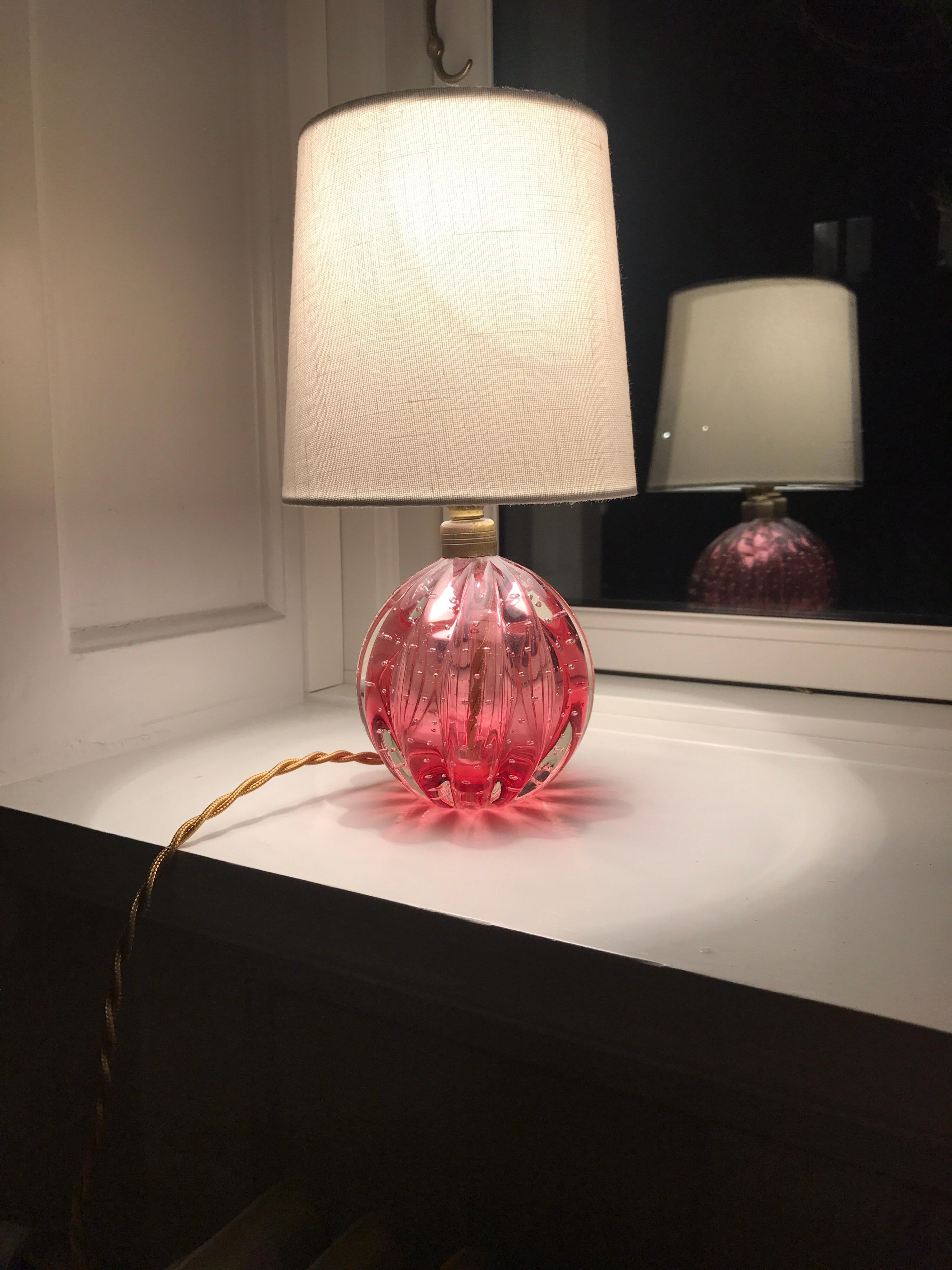Murano table lamp from the 1950s, Italy, pink glass.