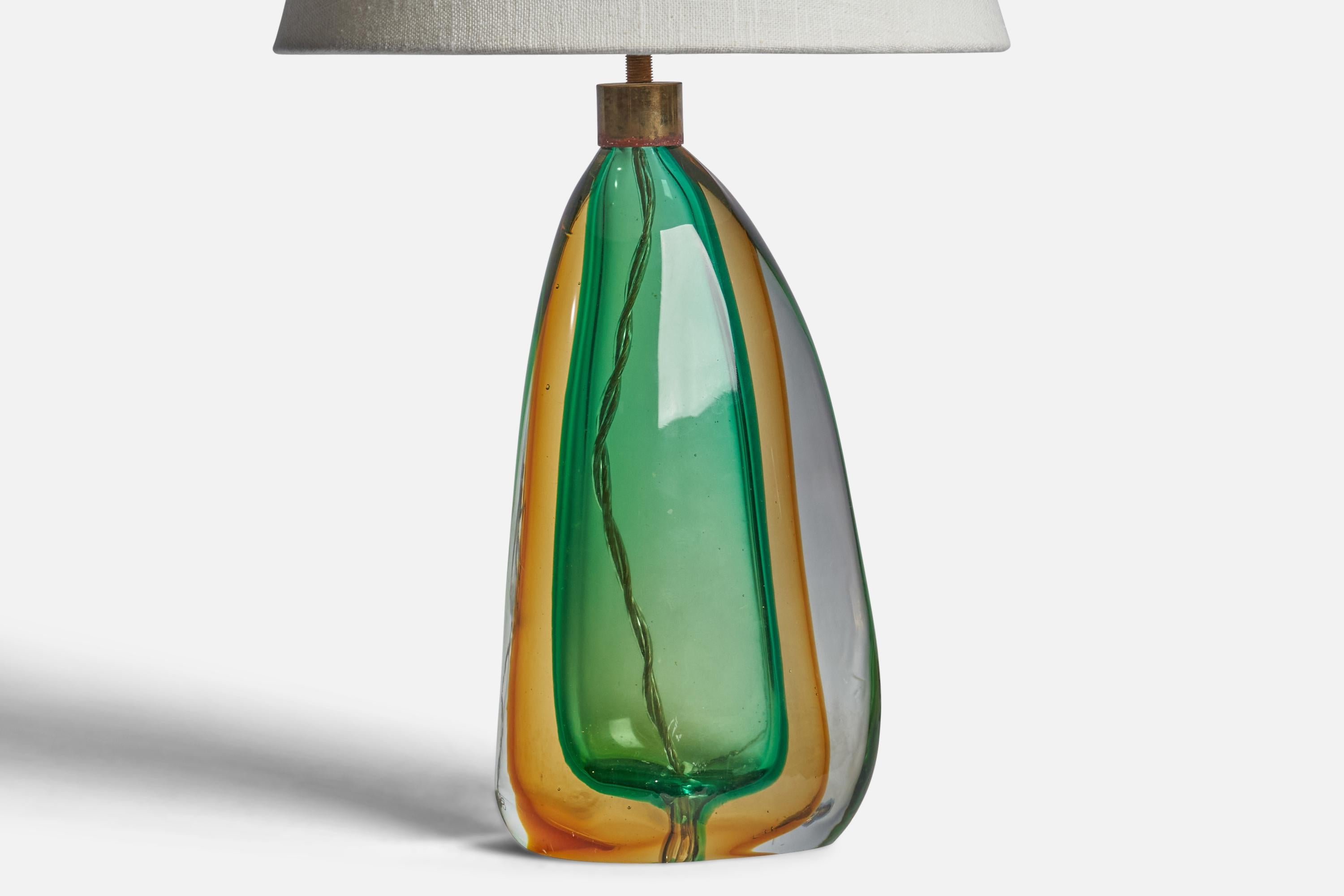 italien Murano, lampe de table, verre, laiton, Italie, années 1940 en vente