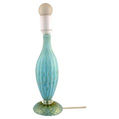 Murano Table Lamp in Turquoise Mouth Blown Art Glass with Inlaid Bubbles