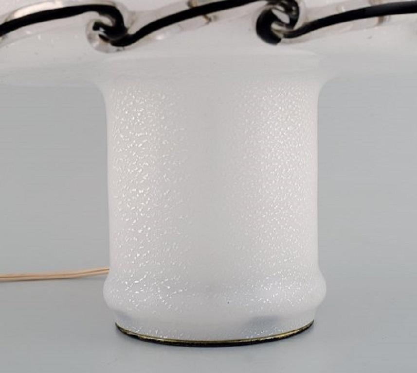 Mid-Century Modern Murano Table Lamp in White Mouth Blown Art Glass with Black Edge, 1960s