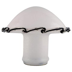 Murano Table Lamp in White Mouth Blown Art Glass with Black Edge, 1960s