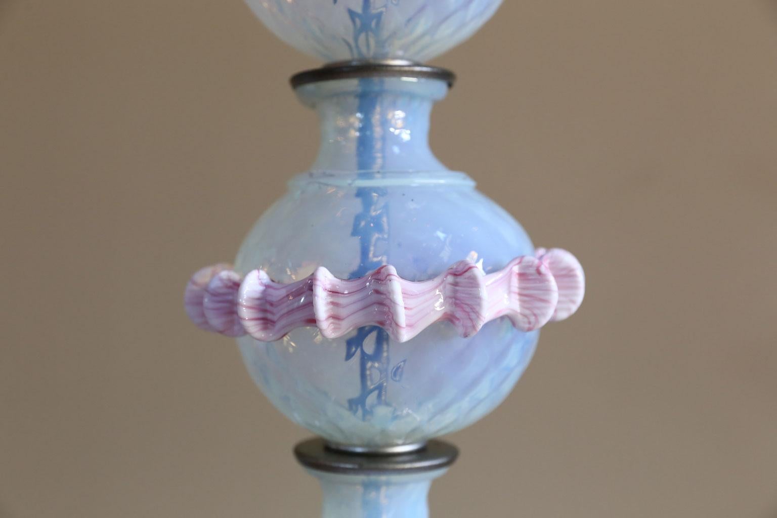Other Murano Table Lamp of  Blown Opaline Glass with Pink Pipping