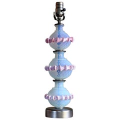 Murano Table Lamp of  Blown Opaline Glass with Pink Pipping