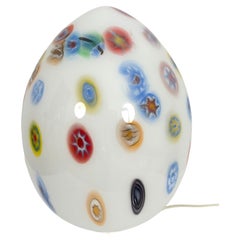 Murano Table Lamp shape of an Egg White glass with Murrine Made in Italy 1980s