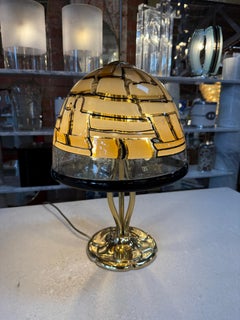 Murano Table Lamp with Amber Dome Shade and Brass Base, 1970s