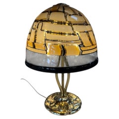 Murano Table Lamp with Amber Dome Shade and Brass Base, 1970s