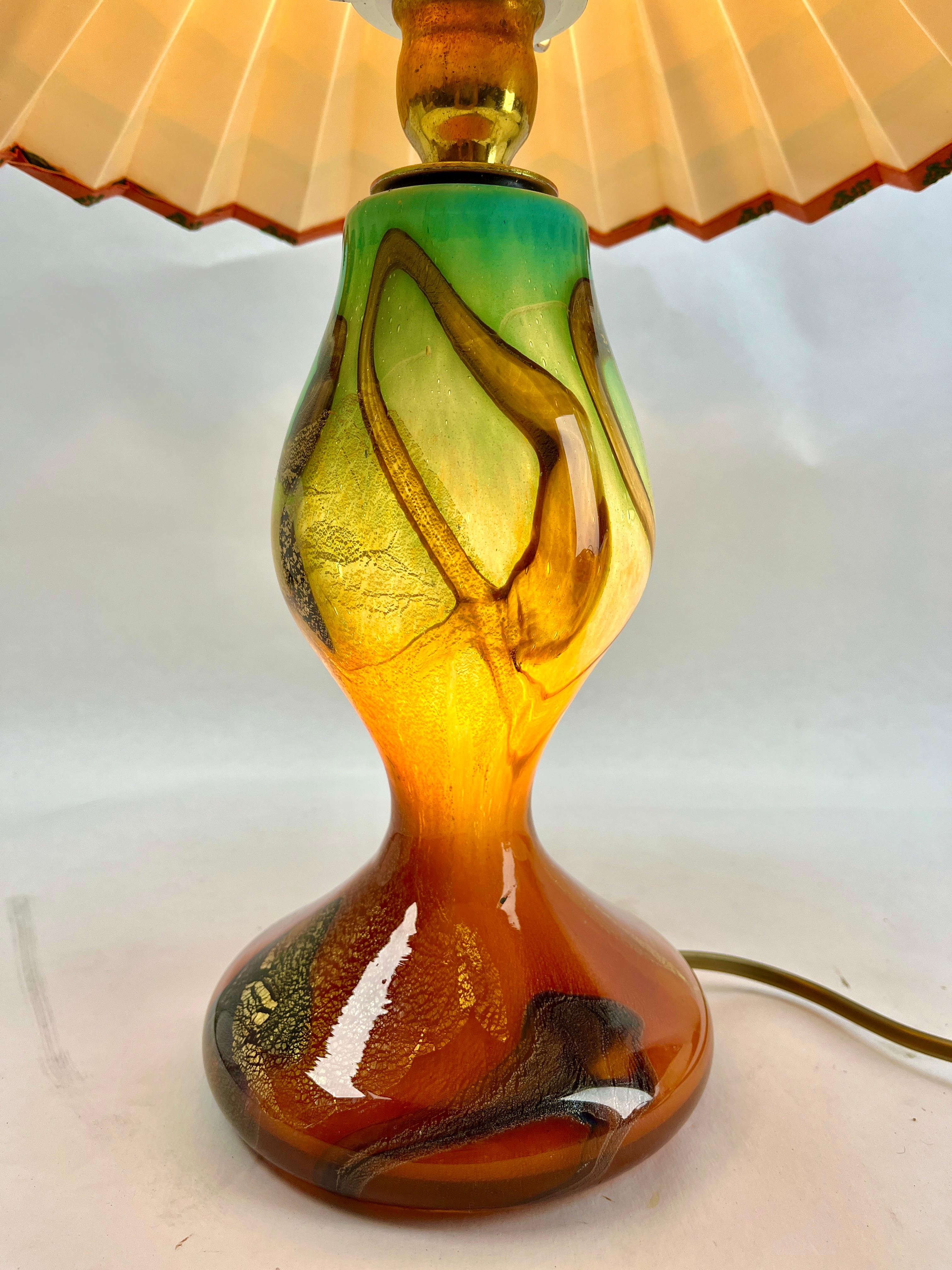 Murano Table Lamp With colored blown glass and Gold Flecks details. For Sale 2